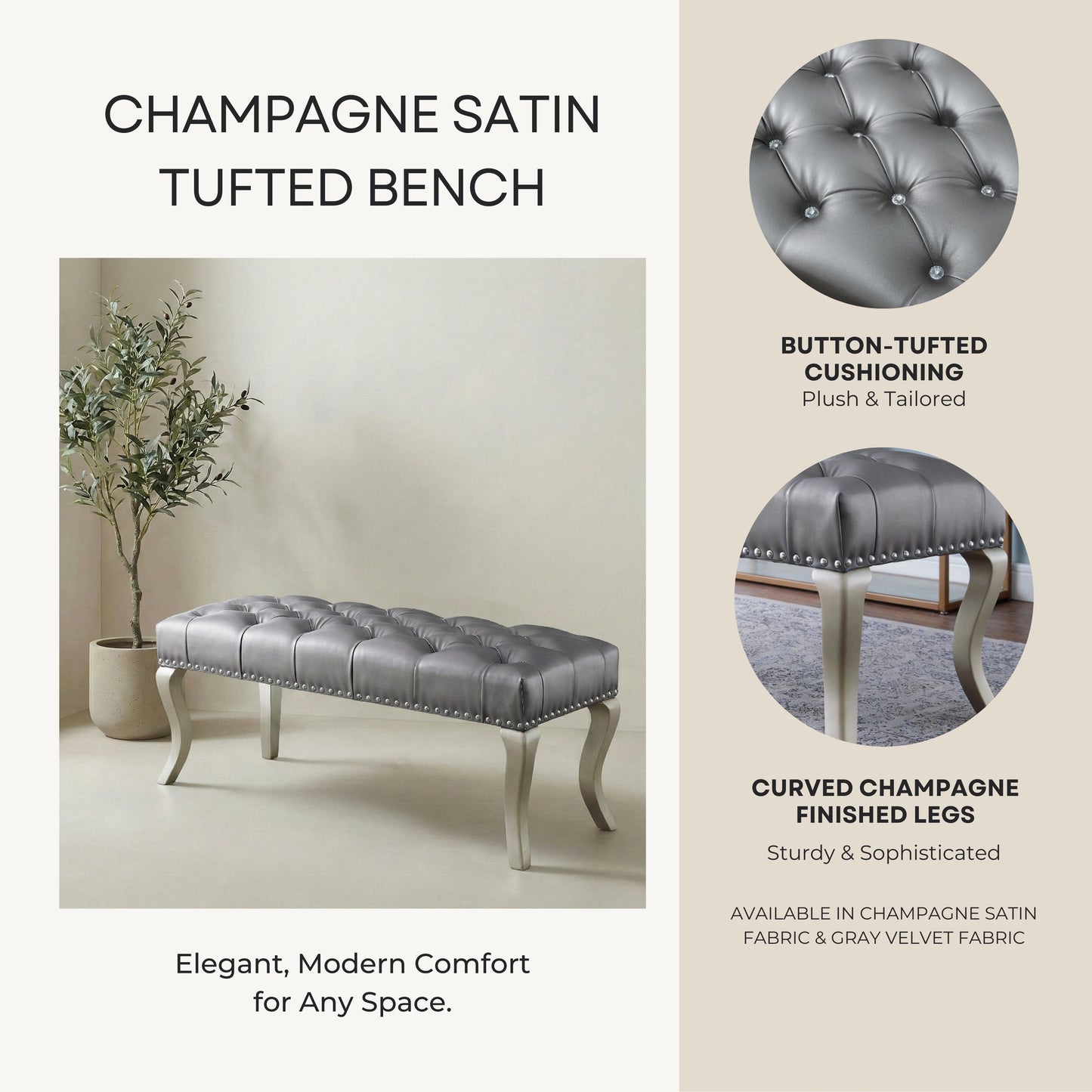 Decor Maxem Tufted Faux Leather Upholstered Seat with Nailhead Trim Bench