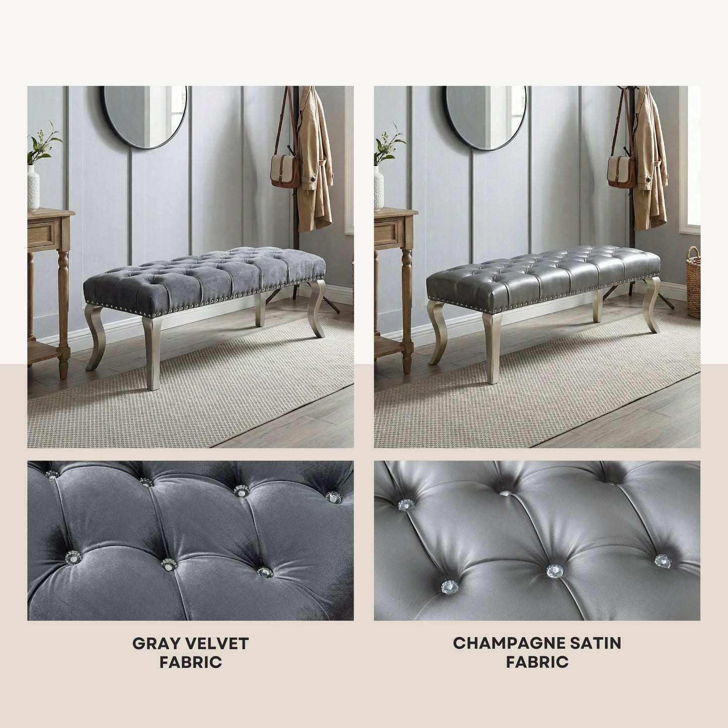 Decor Maxem Tufted Faux Leather Upholstered Seat with Nailhead Trim Bench