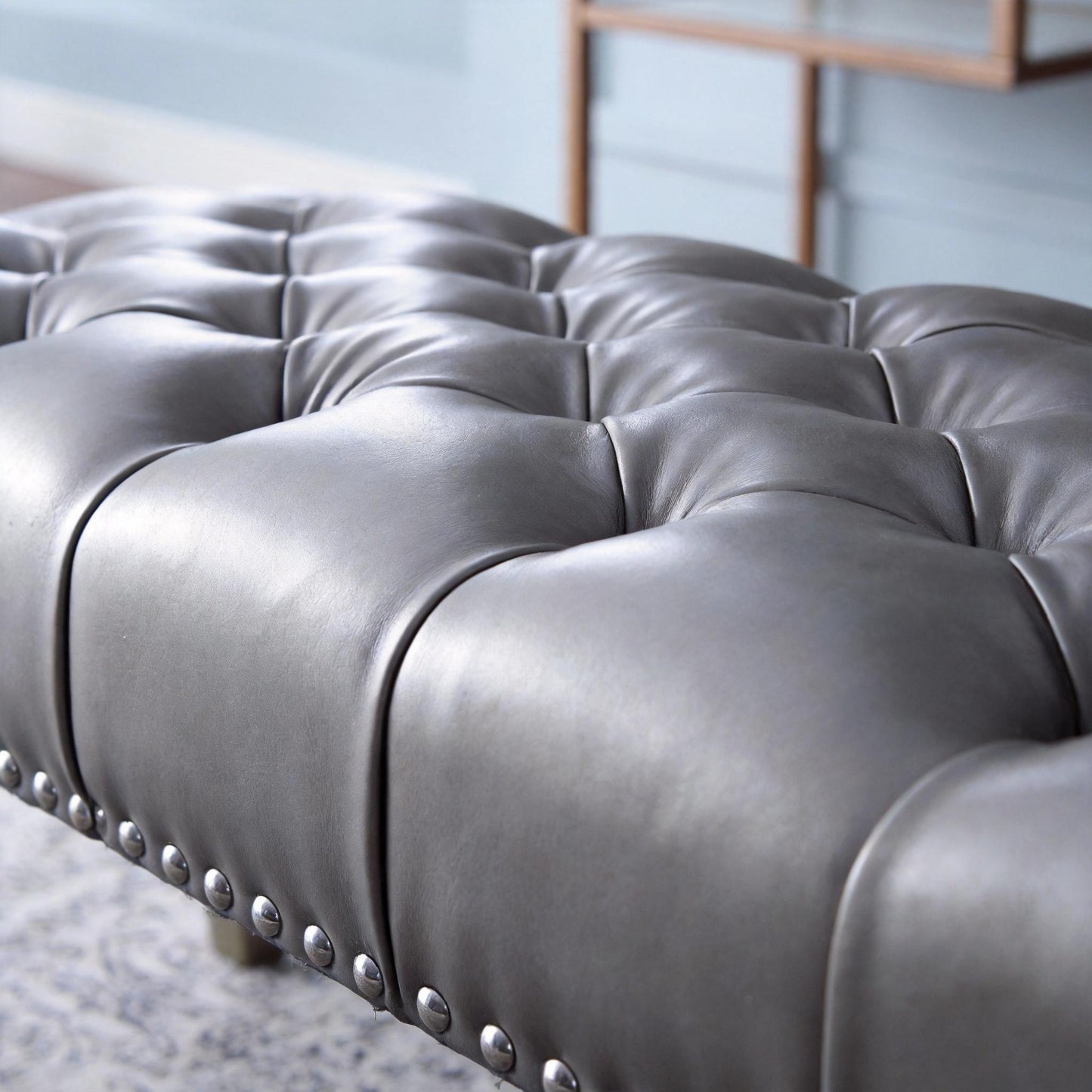 Decor Maxem Tufted Faux Leather Upholstered Seat with Nailhead Trim Bench