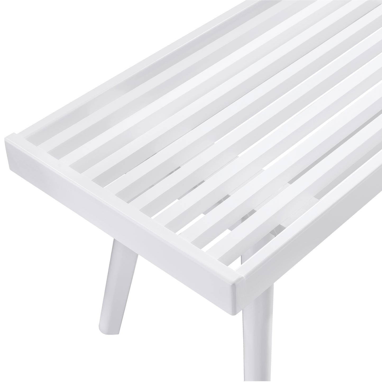 Roundhill Furniture Larwich Solid Wood Slatted Bench, 56.30-Inch Long, White