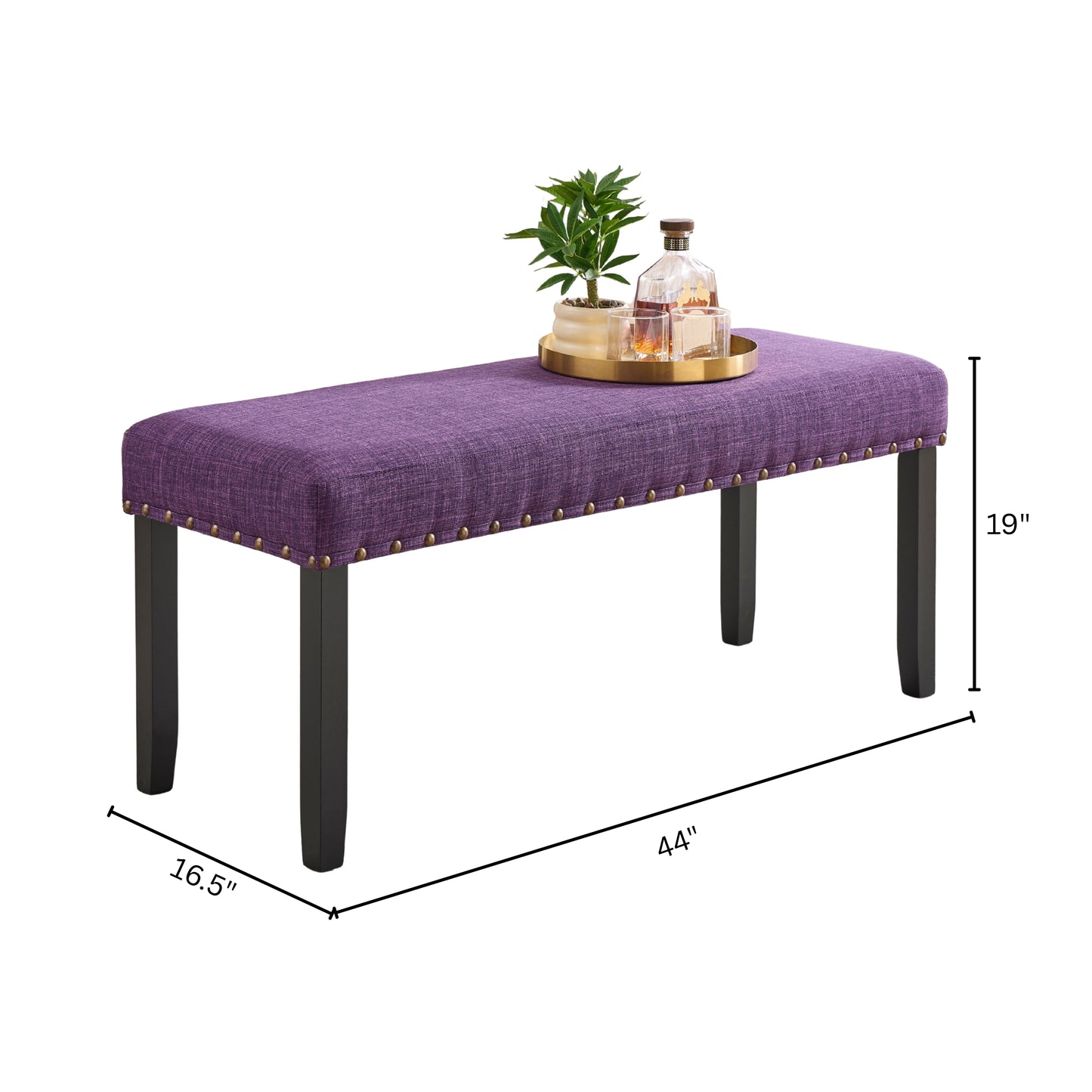 Roundhill Furniture Biony Fabric Dining Bench with Nailhead Trim