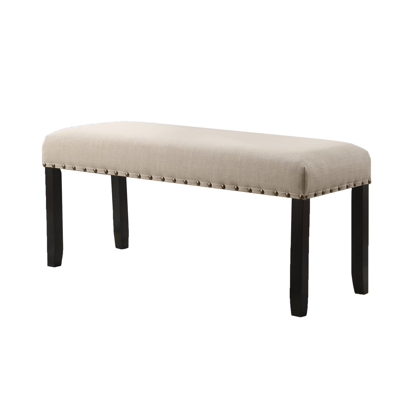 Biony Tan Fabric Dining Bench with Nailhead Trim