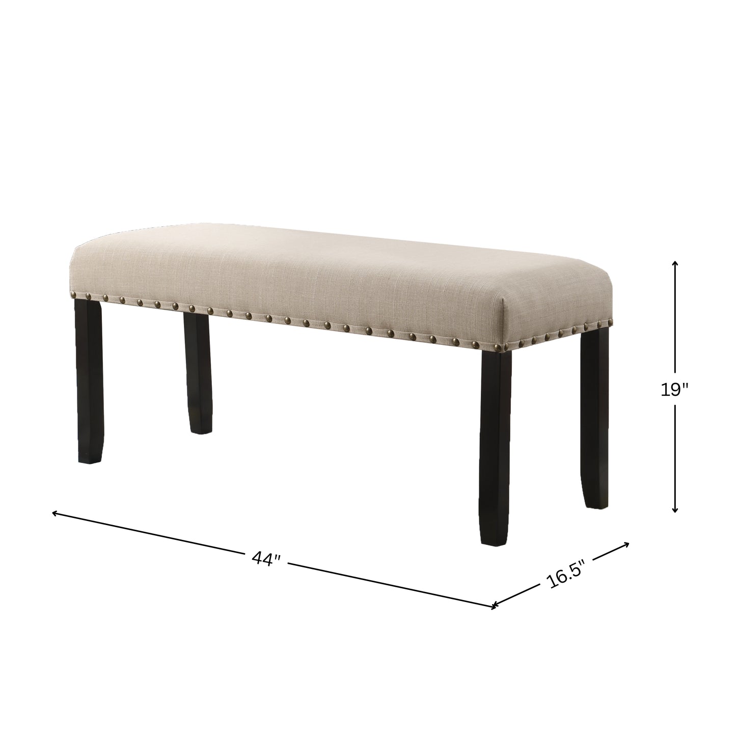 Biony Tan Fabric Dining Bench with Nailhead Trim