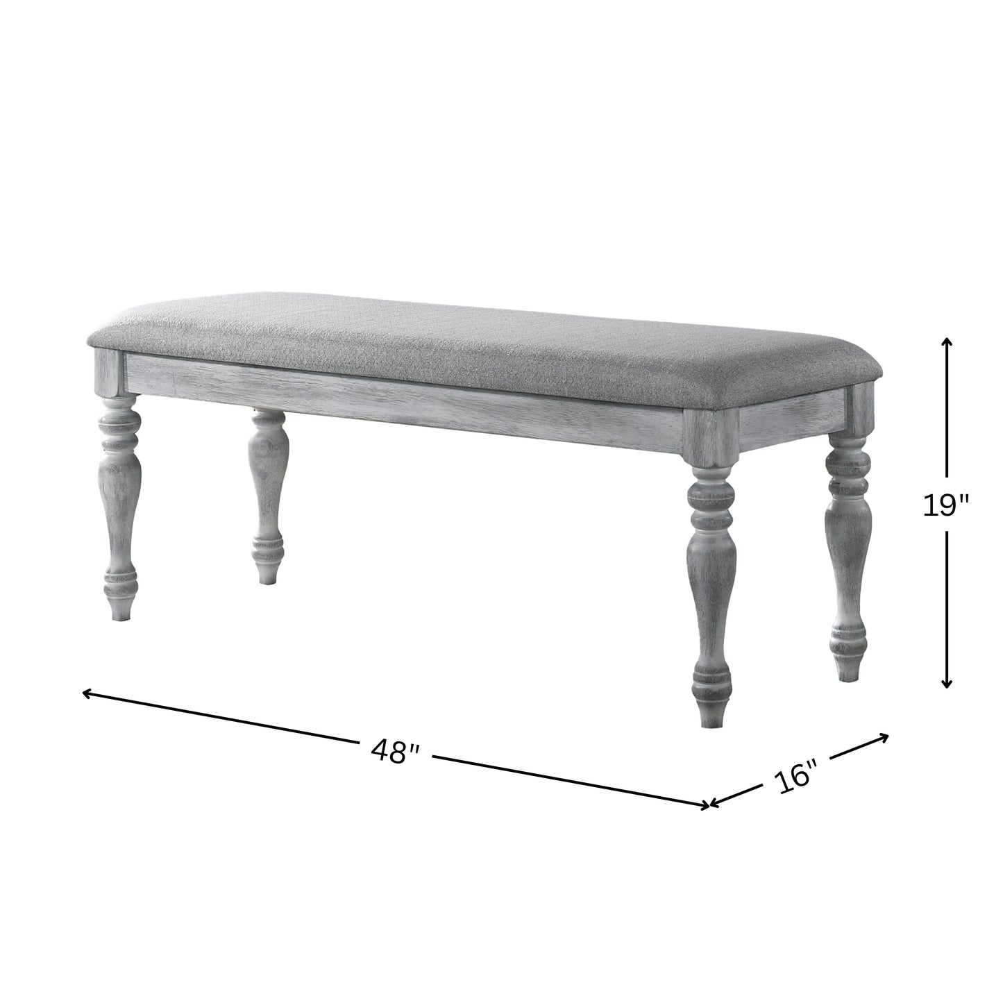 Salines Upholstered Turned Leg Dining Bench, Rustic White