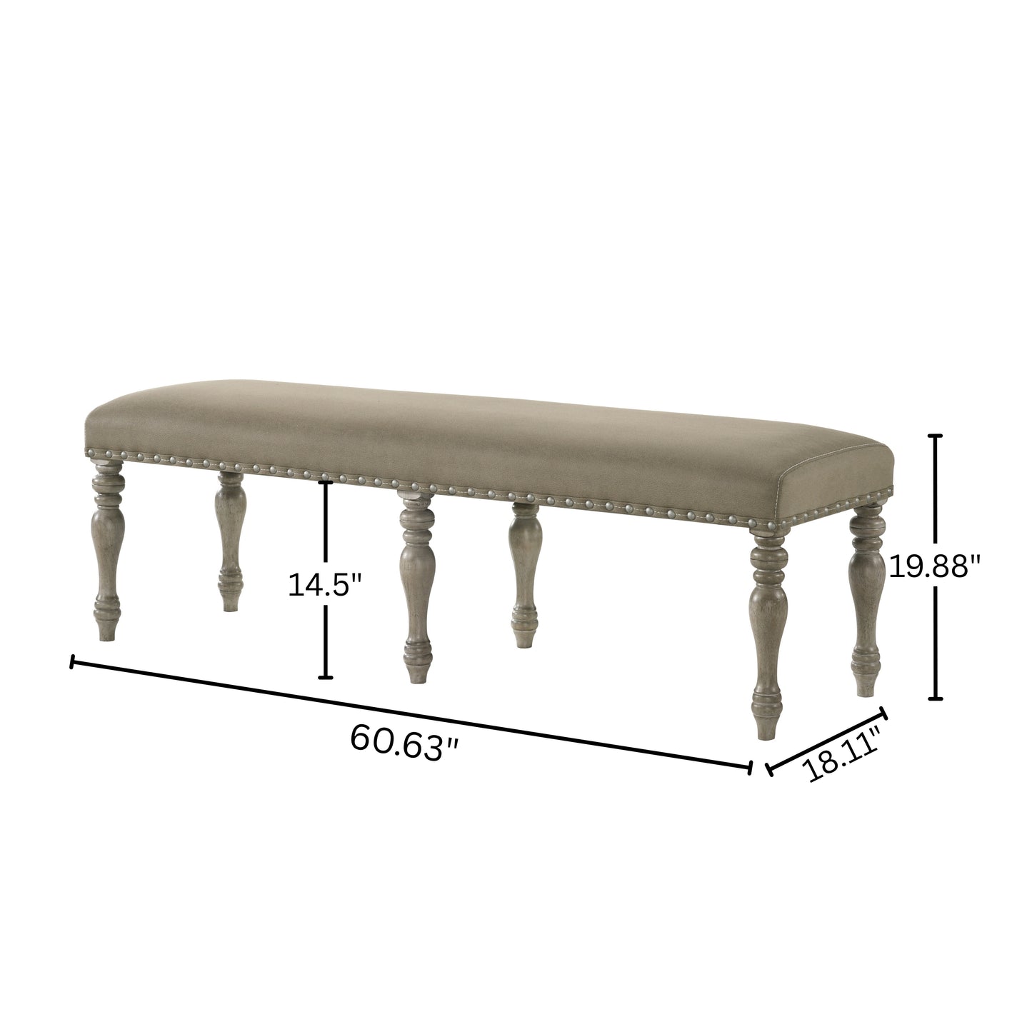 Birmingham Microfiber Upholstered Bench with Nail Head Trim in Driftwood Finish