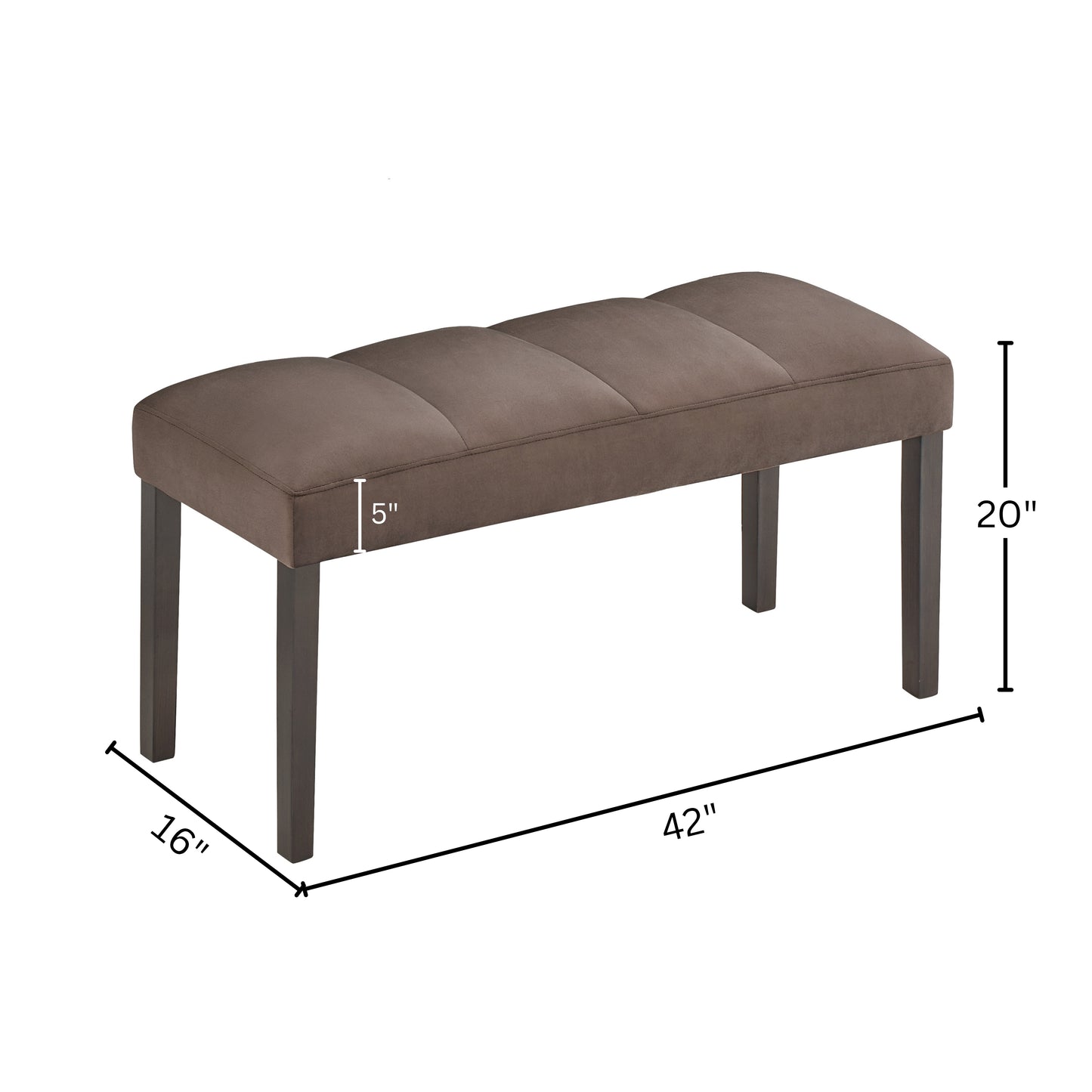 Roundhill Furniture Strata Velvet Upholstered Dining Bench, Chocolate