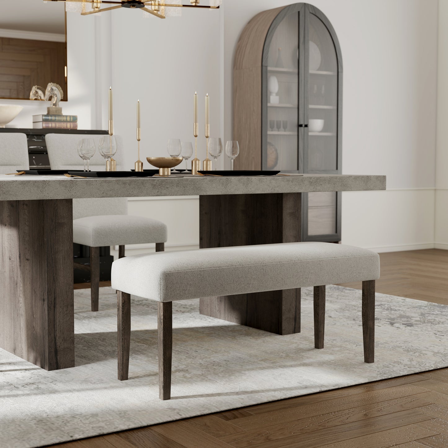 Tabner Sorlen Contemporary Upholstered Dining Bench, Gray