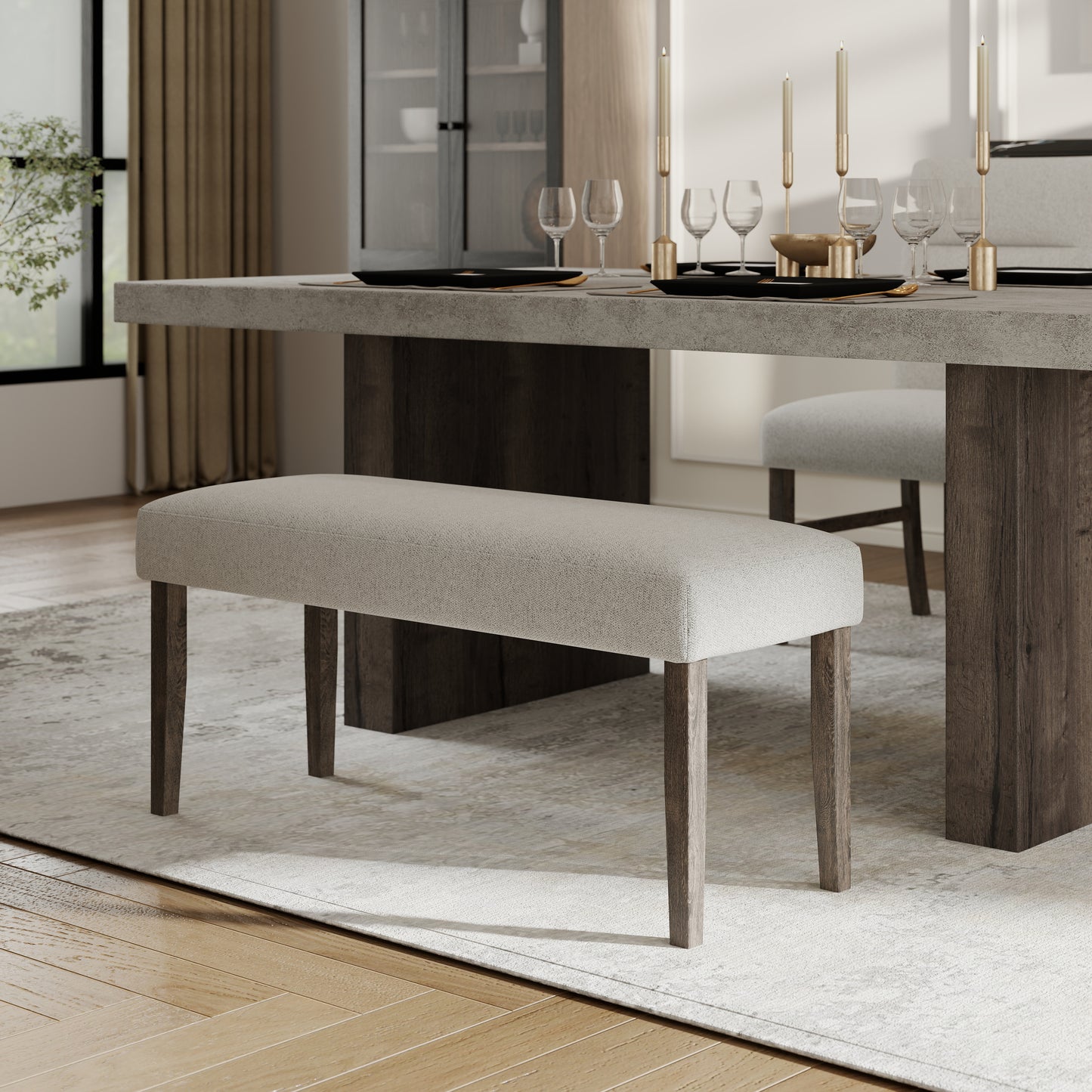 Tabner Sorlen Contemporary Upholstered Dining Bench, Gray