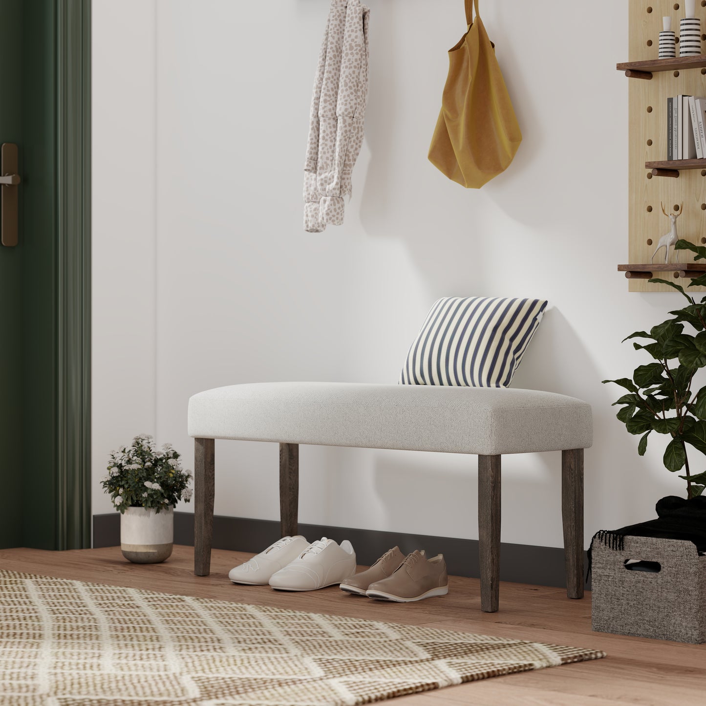 Tabner Sorlen Contemporary Upholstered Dining Bench, Gray