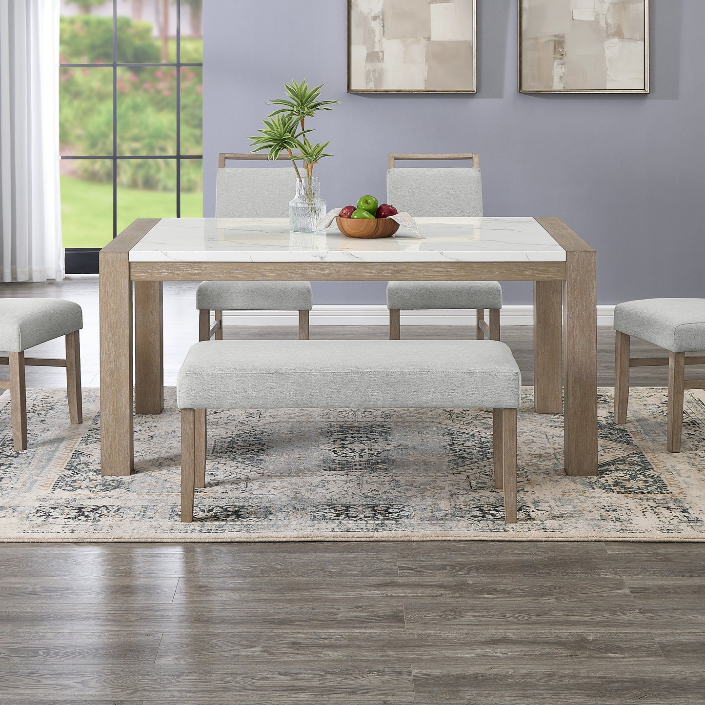 Roundhill Furniture Zelalle Upholstered Bench, Light Gray Fabric with Rubberwood Legs