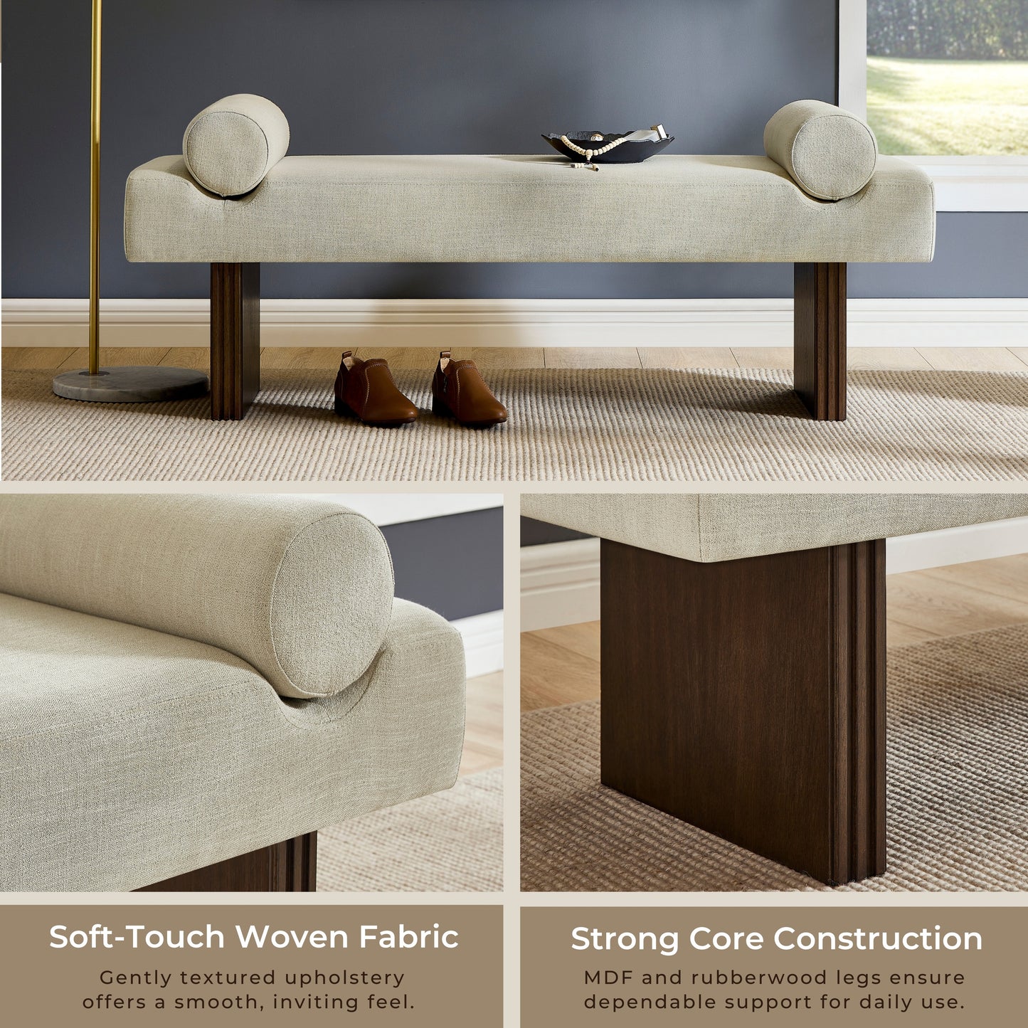 Roundhill Furniture Brooke Contemporary Upholstered Bench