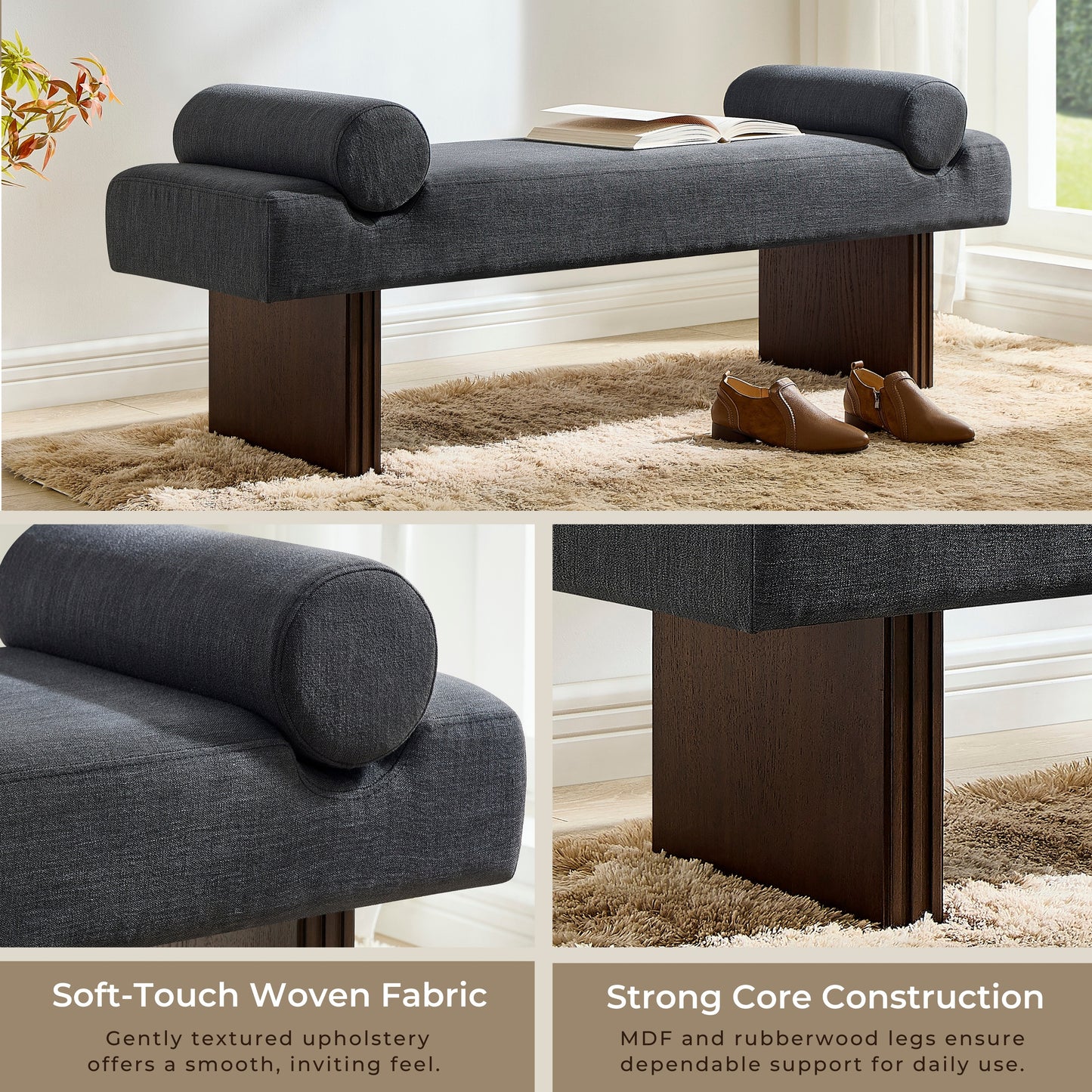 Roundhill Furniture Brooke Contemporary Upholstered Bench
