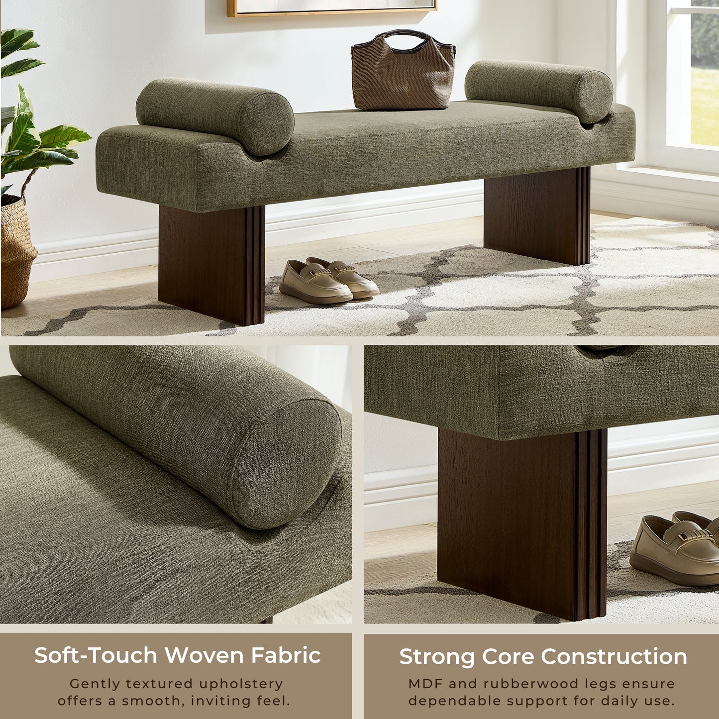 Roundhill Furniture Brooke Contemporary Upholstered Bench