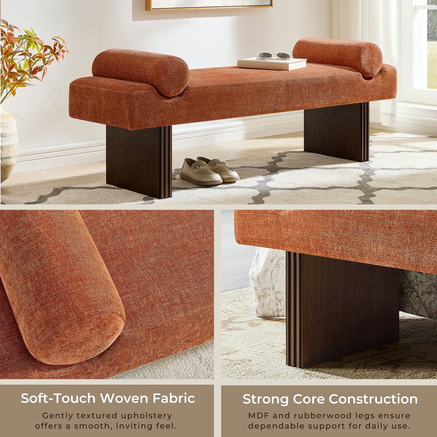 Roundhill Furniture Brooke Contemporary Upholstered Bench