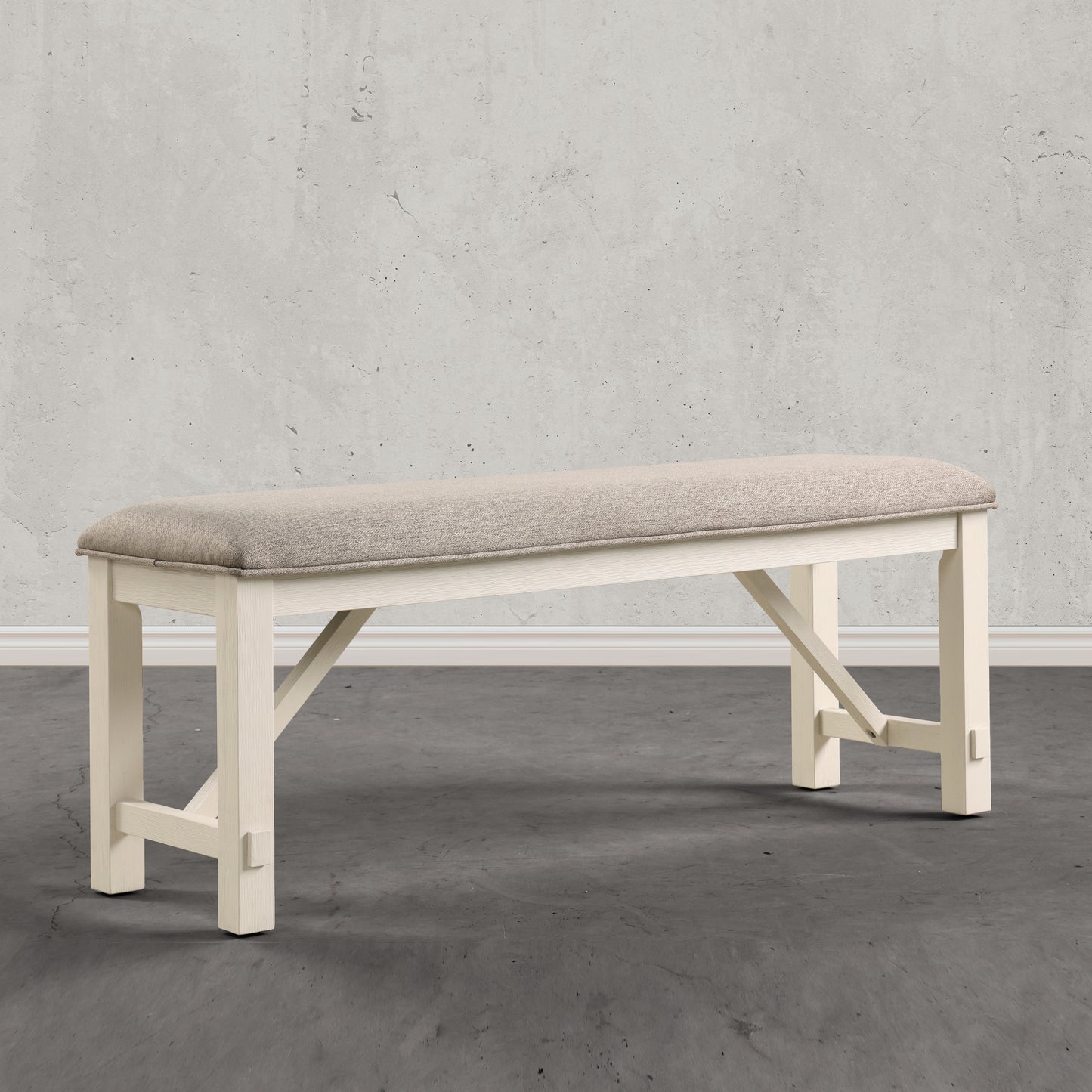 Roundhill Furniture Fasena Off White Solid Wood Upholstered Bench