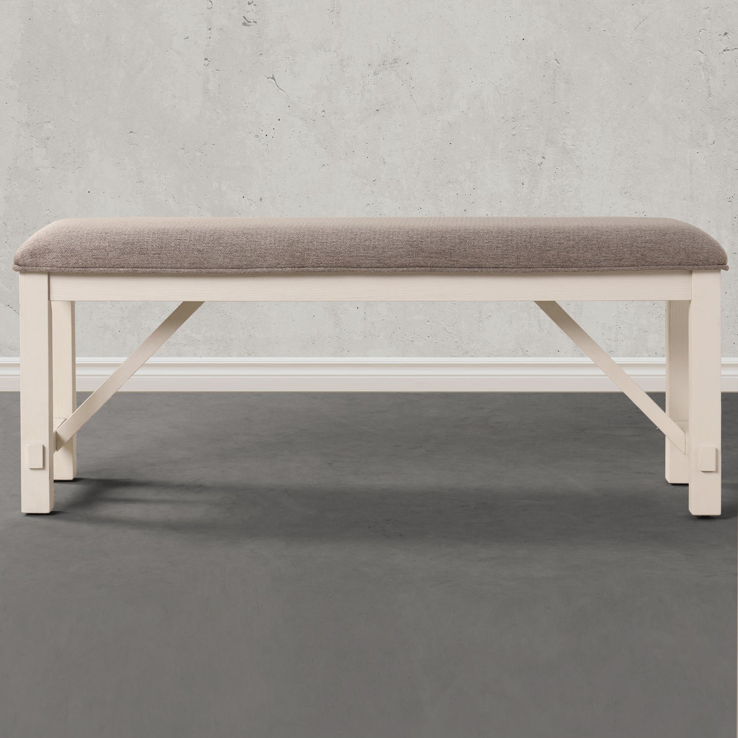 Roundhill Furniture Fasena Off White Solid Wood Upholstered Bench