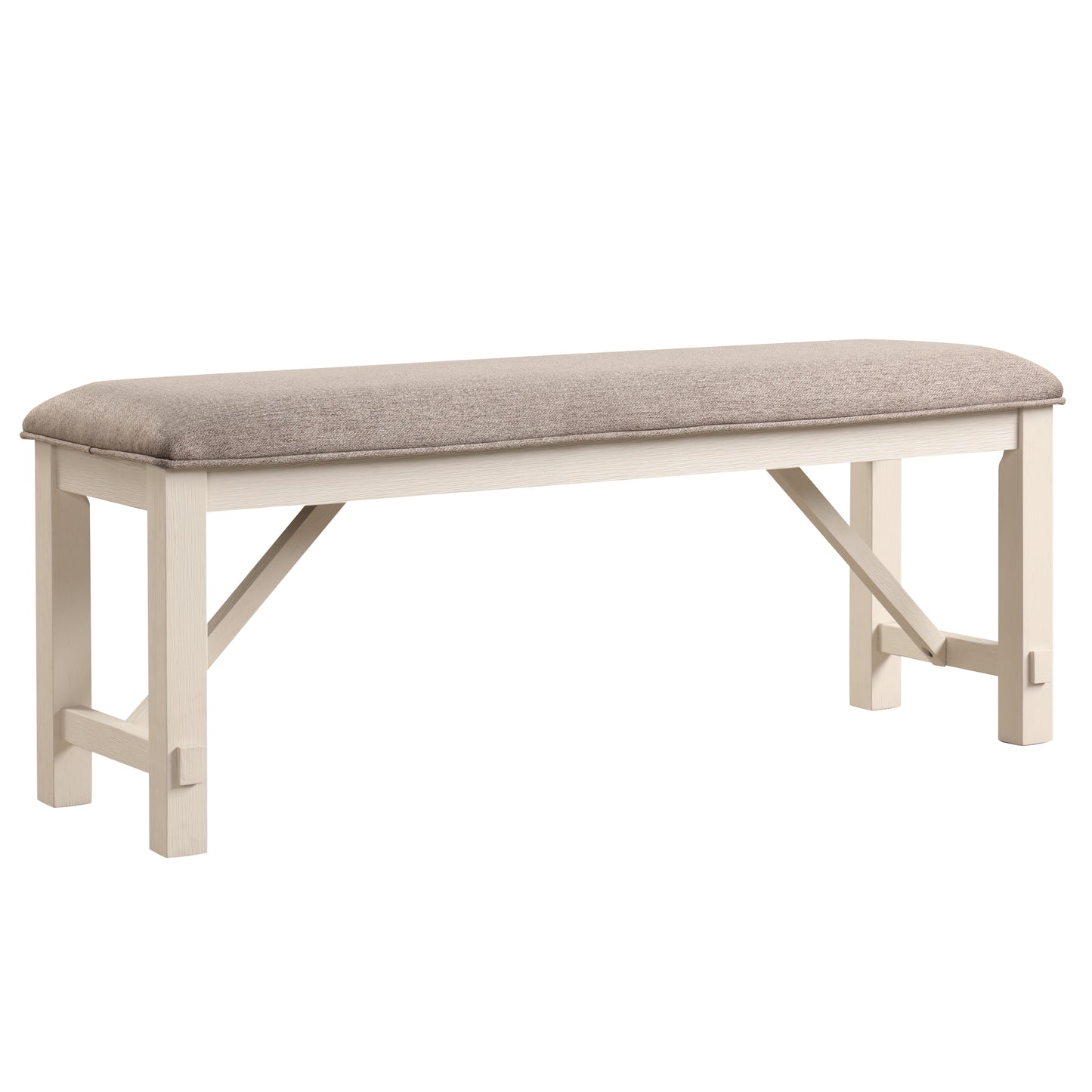 Roundhill Furniture Fasena Off White Solid Wood Upholstered Bench