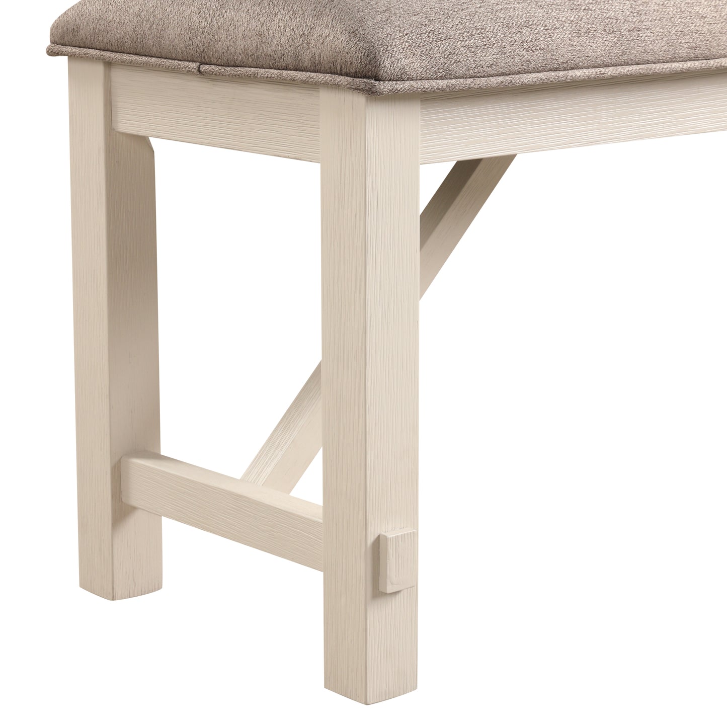 Roundhill Furniture Fasena Off White Solid Wood Upholstered Bench