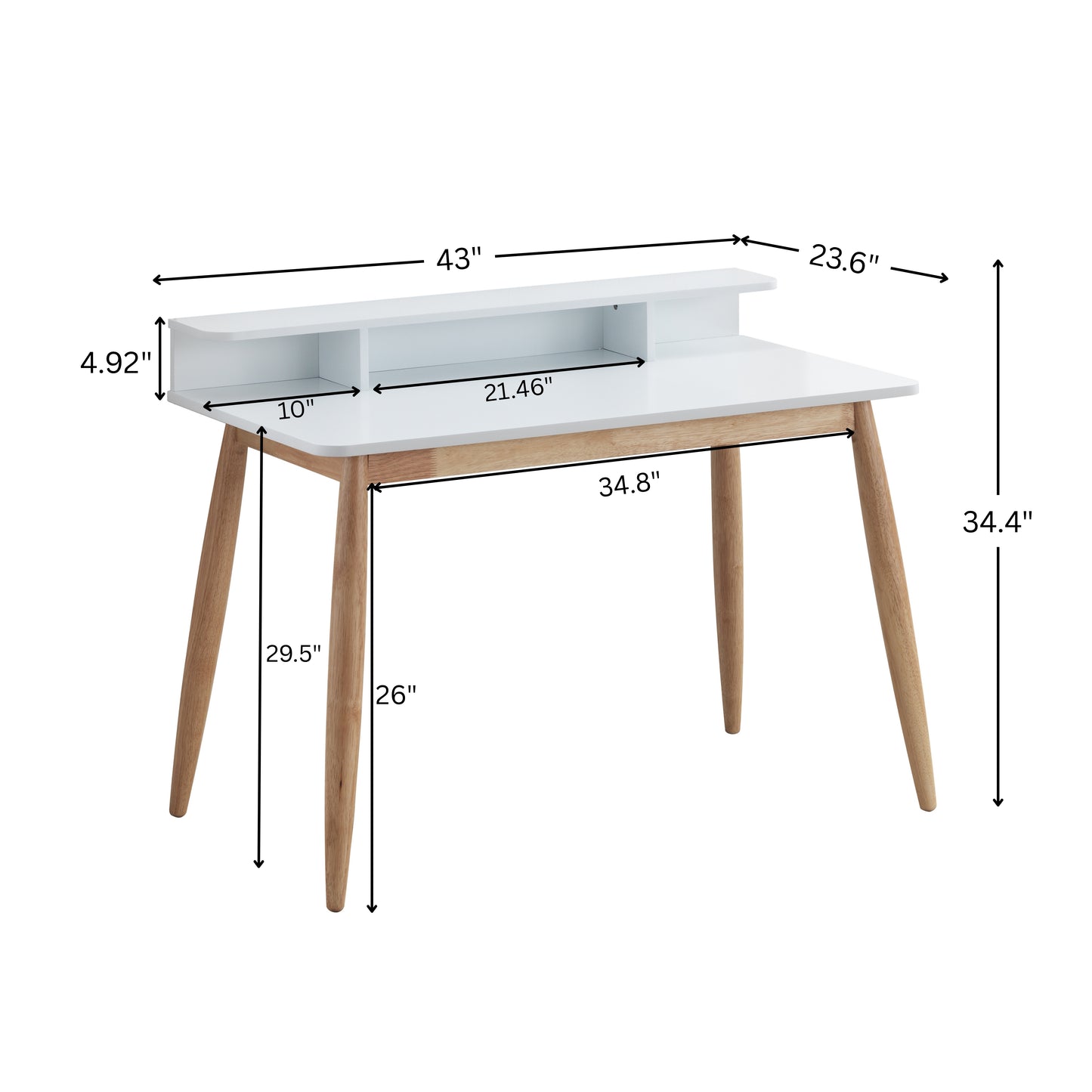 Roskilde Mid-Century Modern Wood Writing Desk with Hutch, White