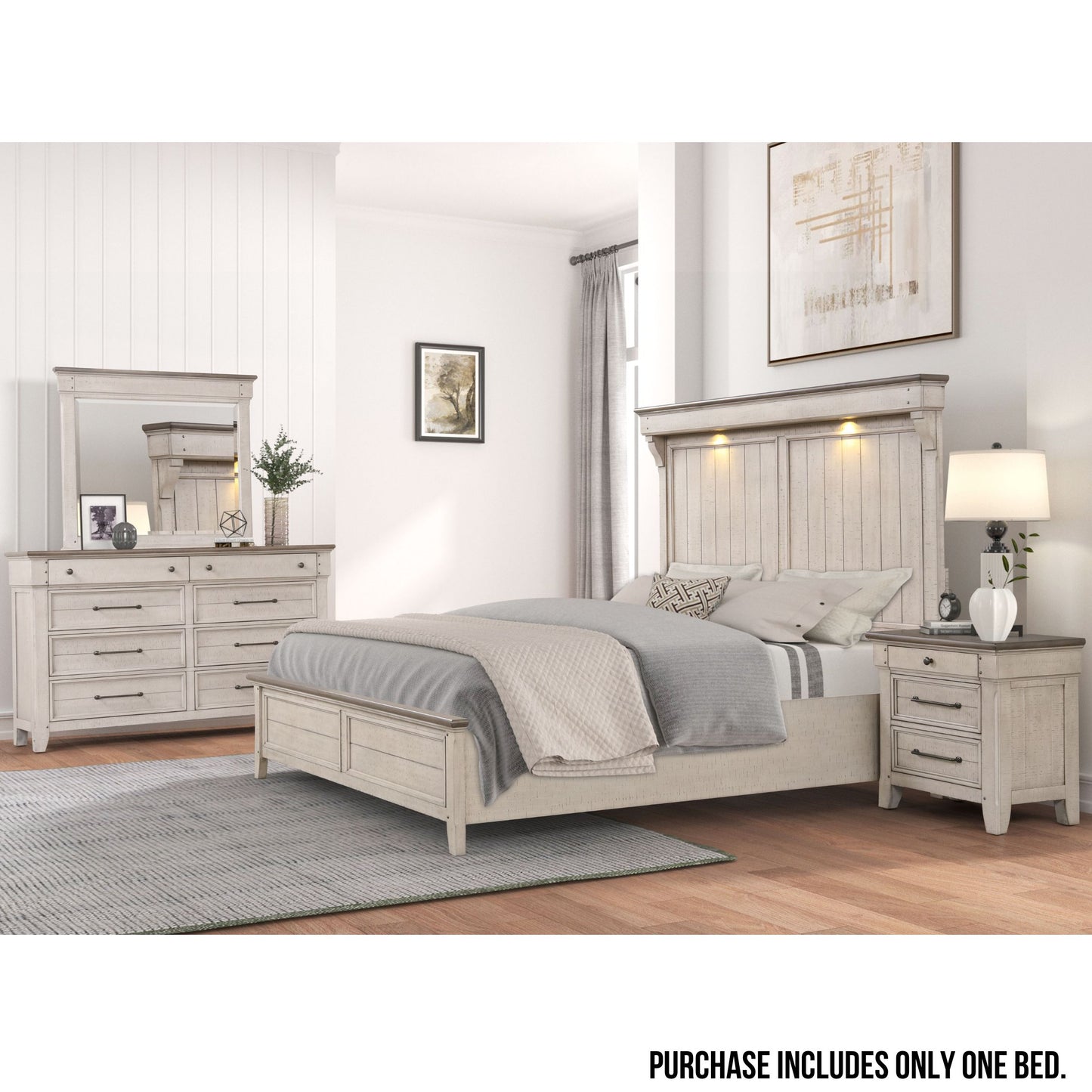 Walcott Touch LED Lighting Panel Bed, Weathered Dusty-taupe Finish