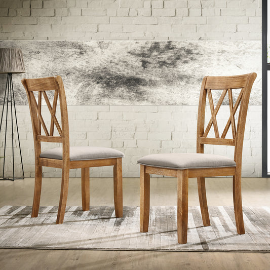 Windvale Fabric Upholstered Dining Chair Set of 2, Cottage Oak Finish