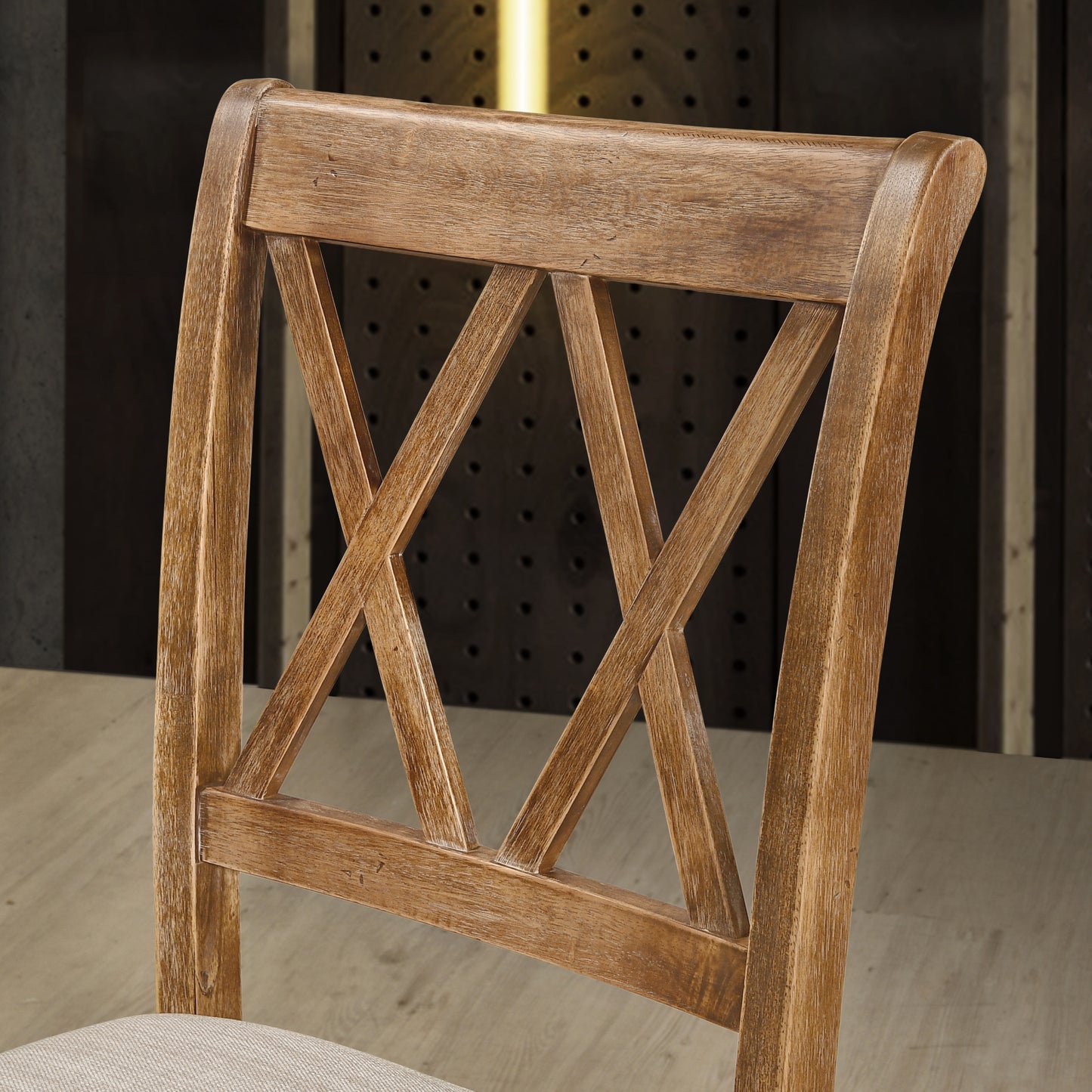 Windvale Fabric Upholstered Dining Chair Set of 2, Cottage Oak Finish