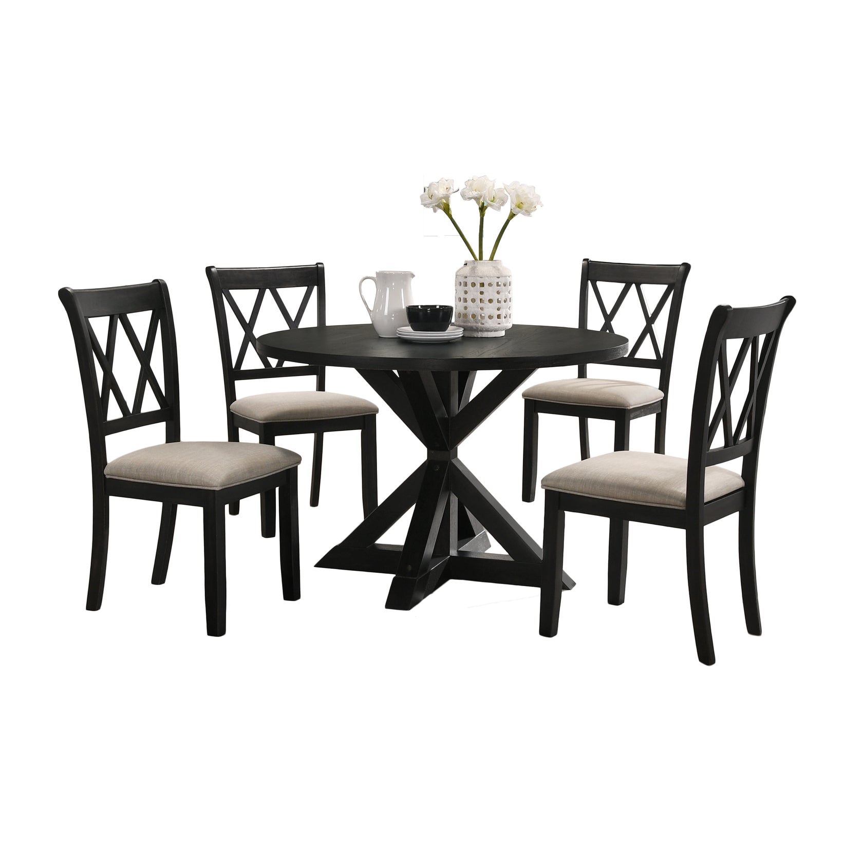 Windvale CrossBuck Wood 5Piece Dining Set Roundhill Furniture