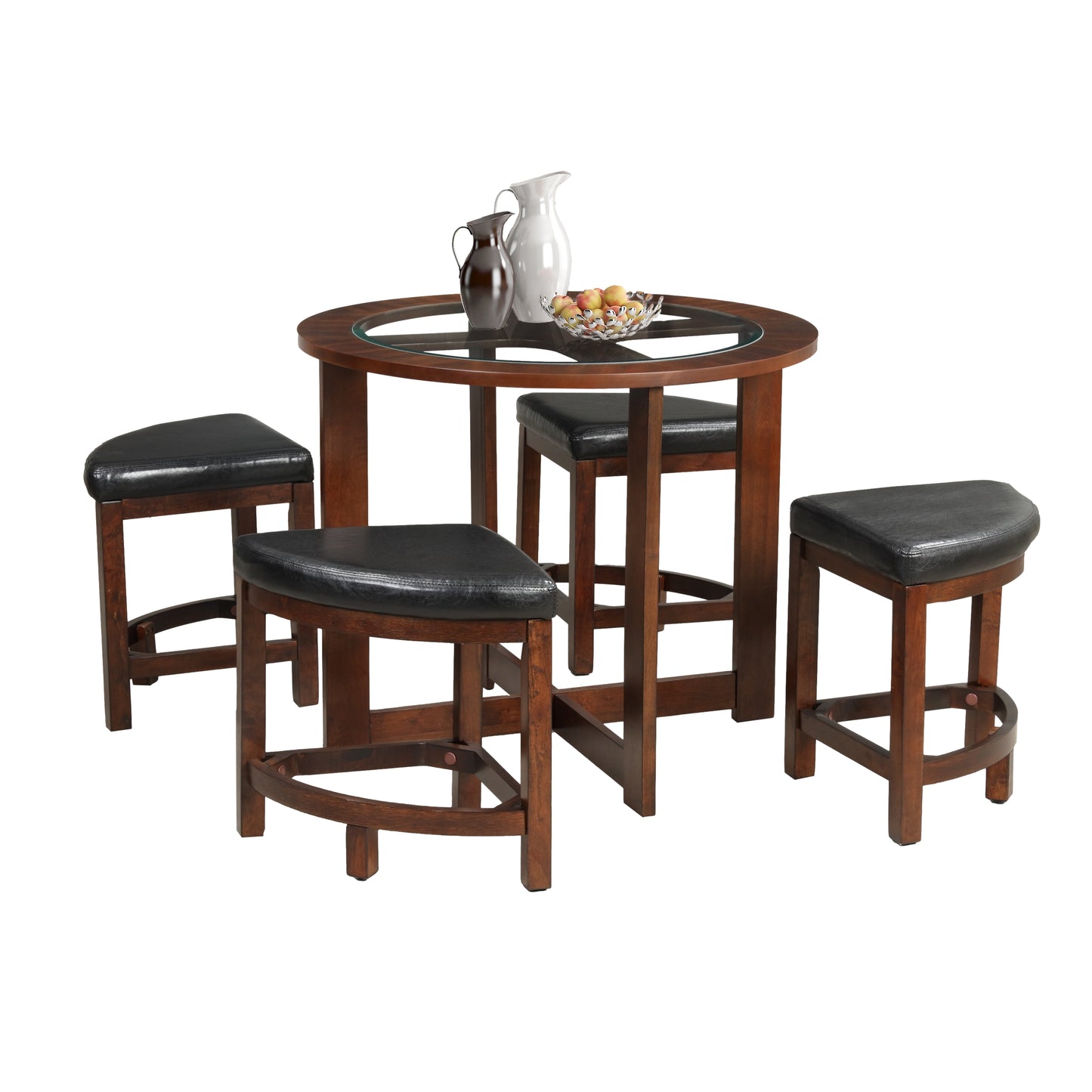 Solid Wood Glass Top Dining Table w/ 4 Chairs