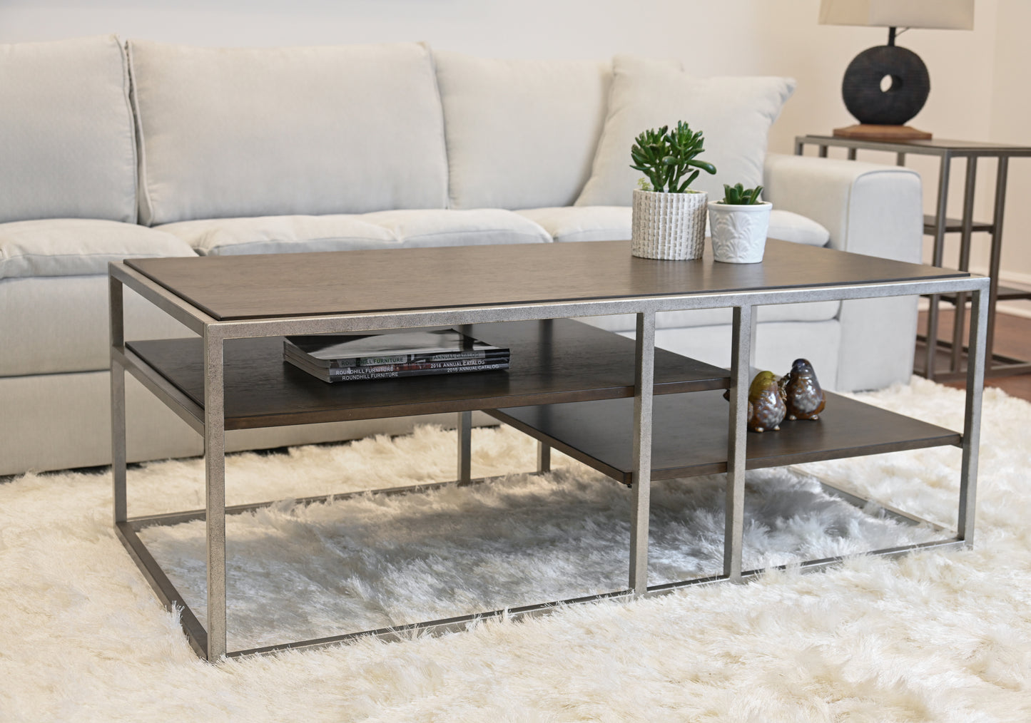 Roundhill Furniture Padena 3-Piece Metal Frame Wood Living Room Coffee Table and 2 Chairside Tables Set