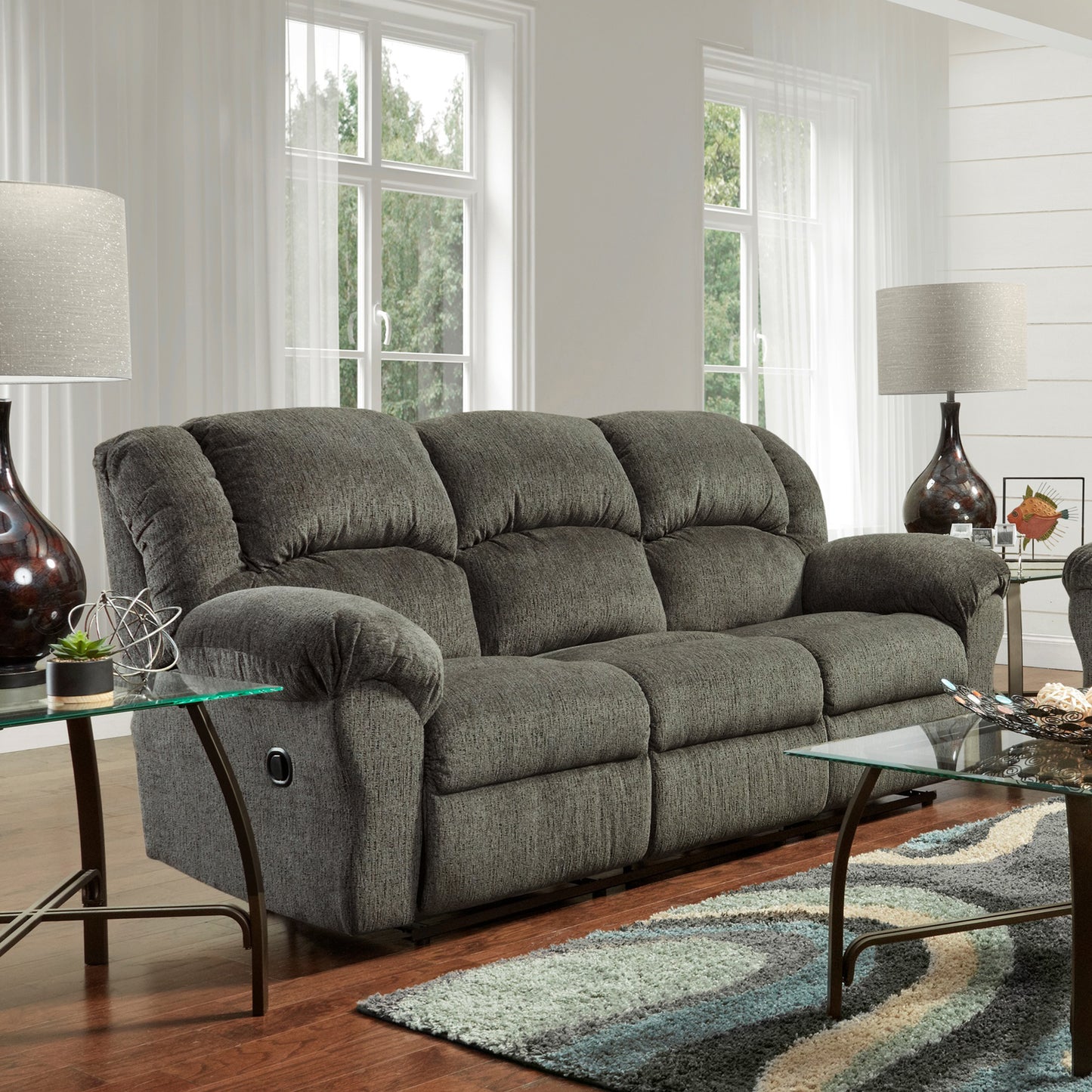 Dual Reclining Microfiber Living Room Collection, Allure Grey