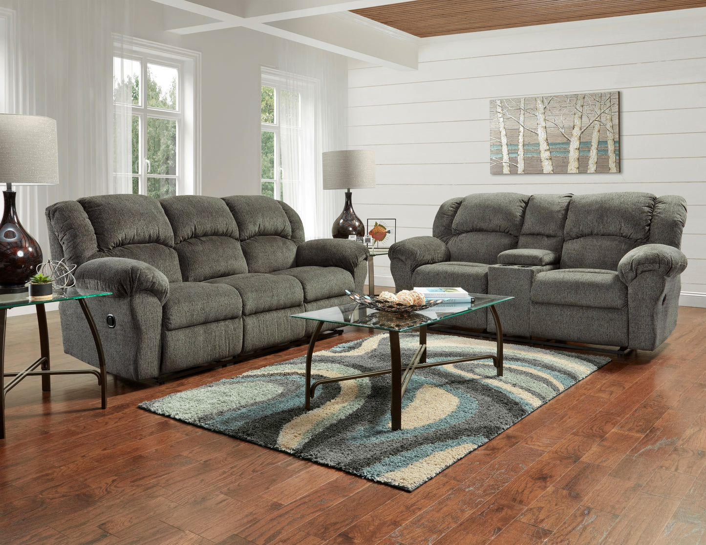 Dual Reclining Microfiber Living Room Collection, Allure Grey