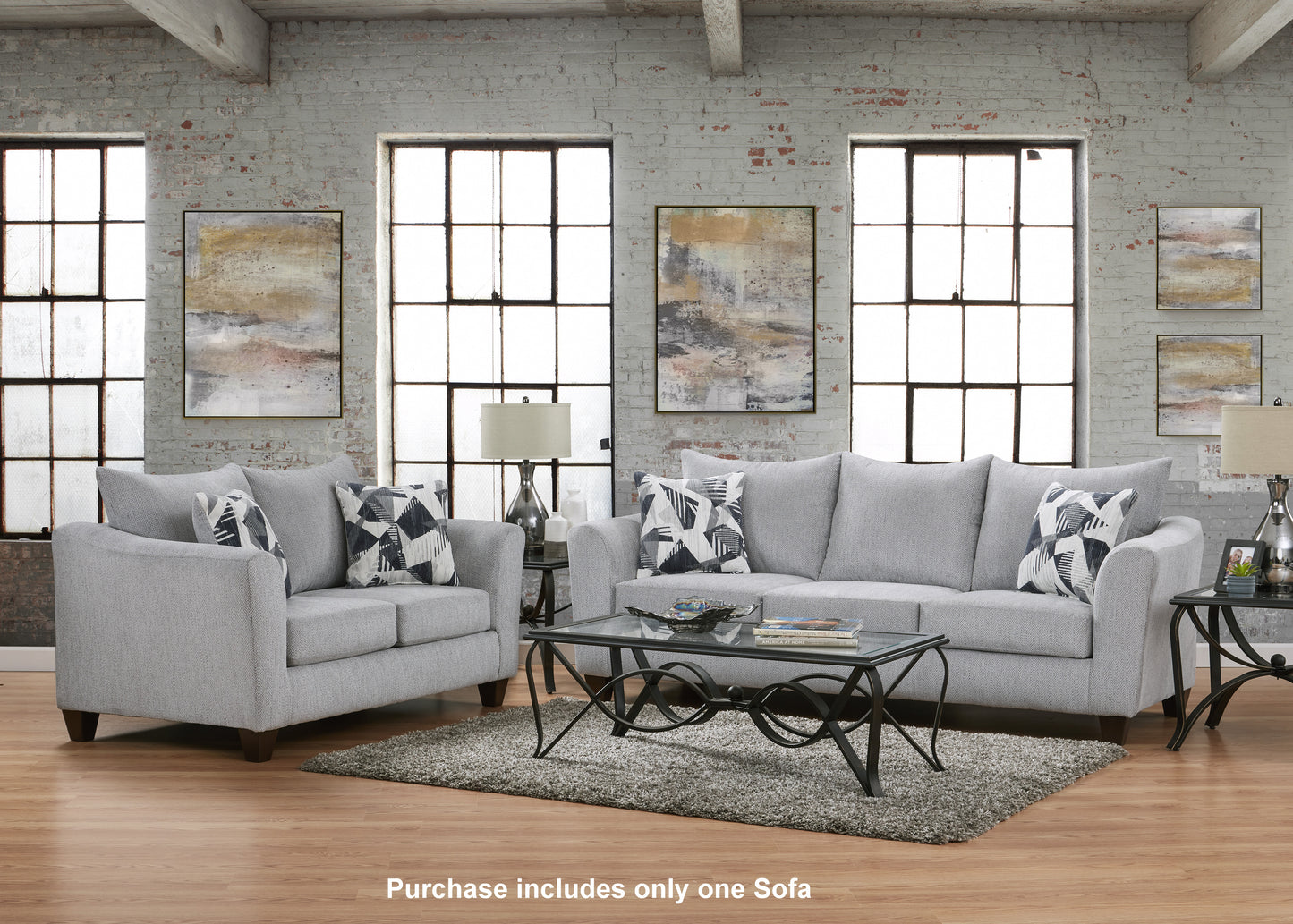 Duleek Upholstered Stationary Sofa, Herringbone Silver