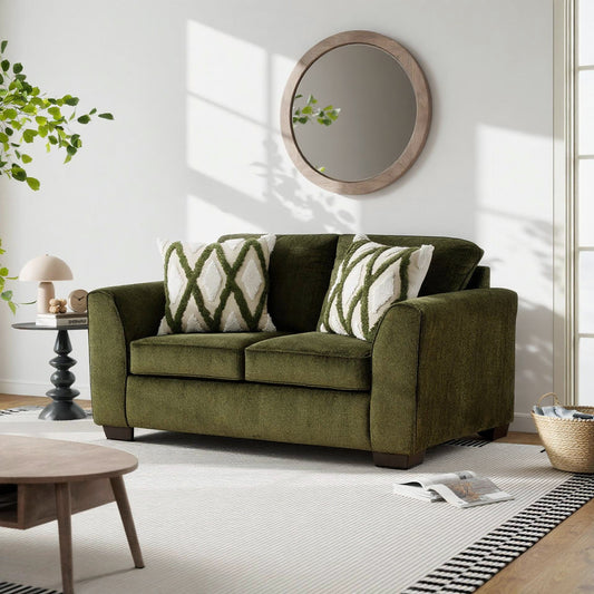 Roundhill Furniture Marvella Living Room Loveseat with Mosswood Chenille Upholstery and Textured Accent Pillows