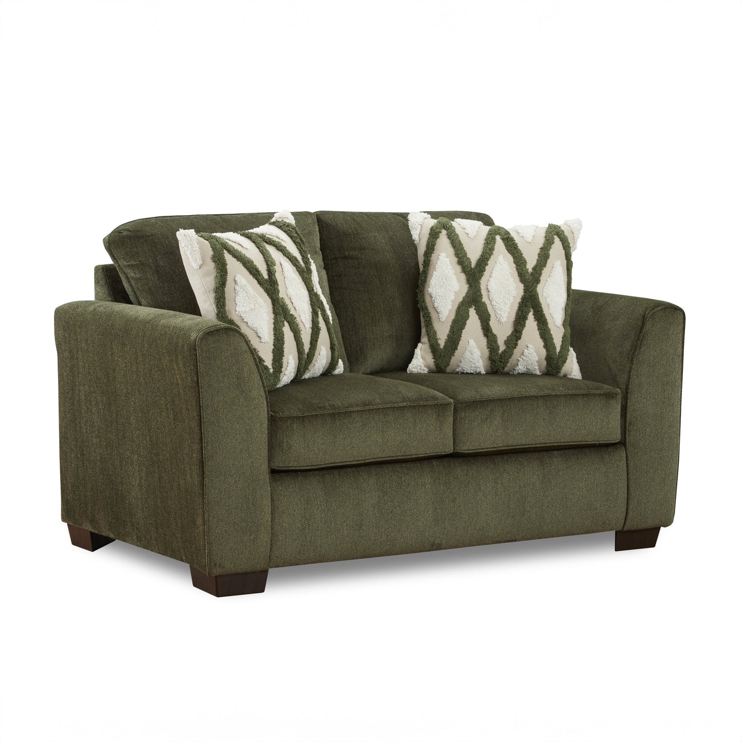 Roundhill Furniture Marvella Living Room Loveseat with Mosswood Chenille Upholstery and Textured Accent Pillows