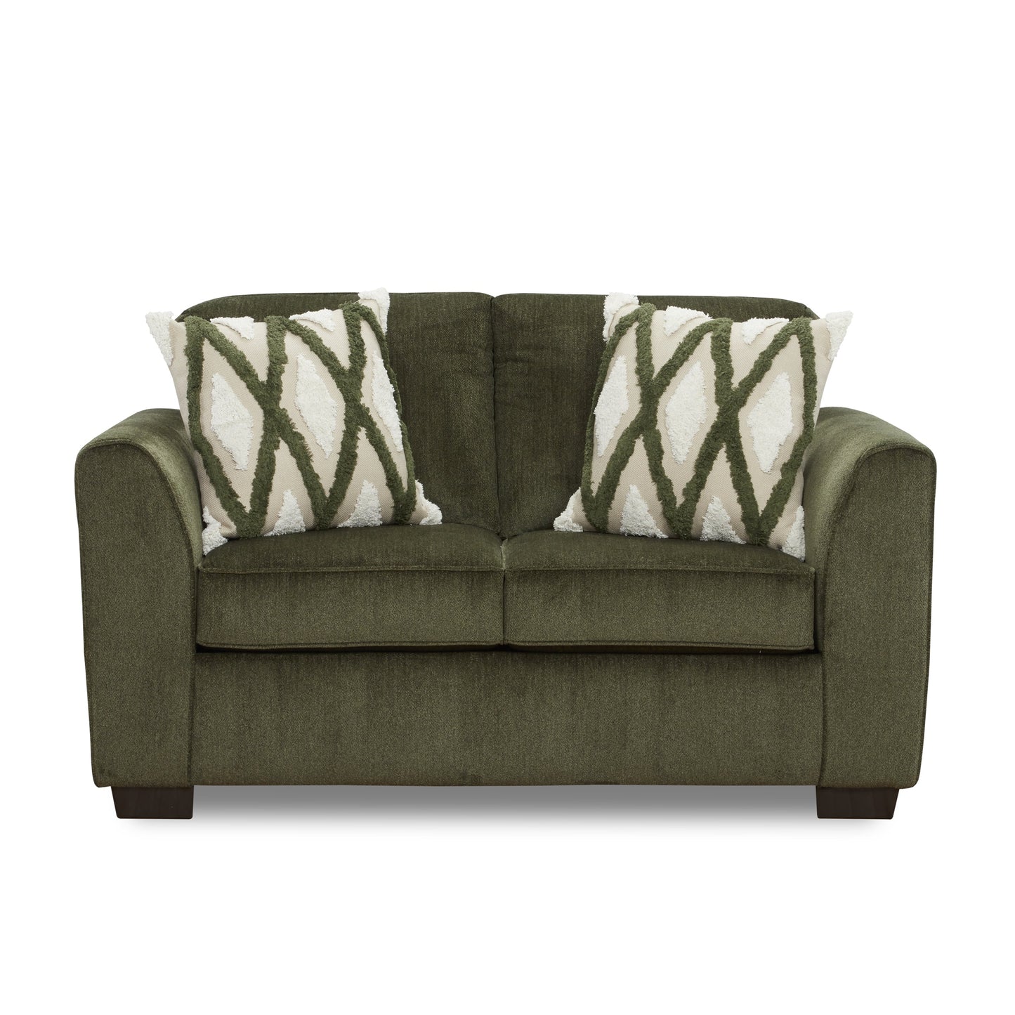 Roundhill Furniture Marvella Living Room Loveseat with Mosswood Chenille Upholstery and Textured Accent Pillows