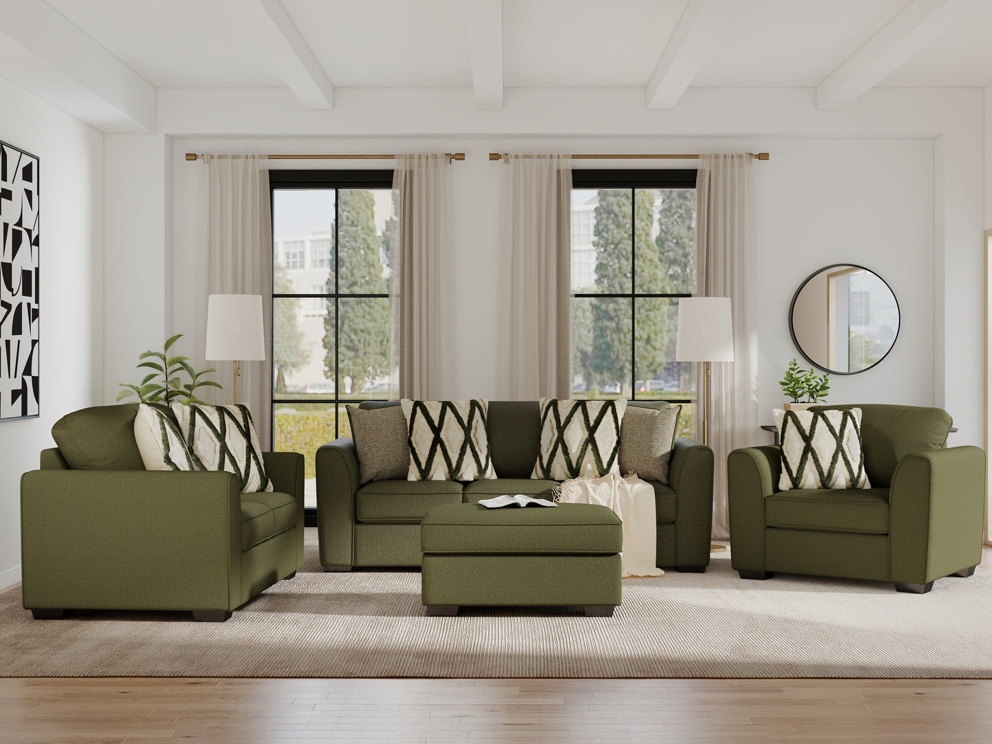 Roundhill Furniture Marvella Living Room Collection, Mosswood Chenille Upholstery