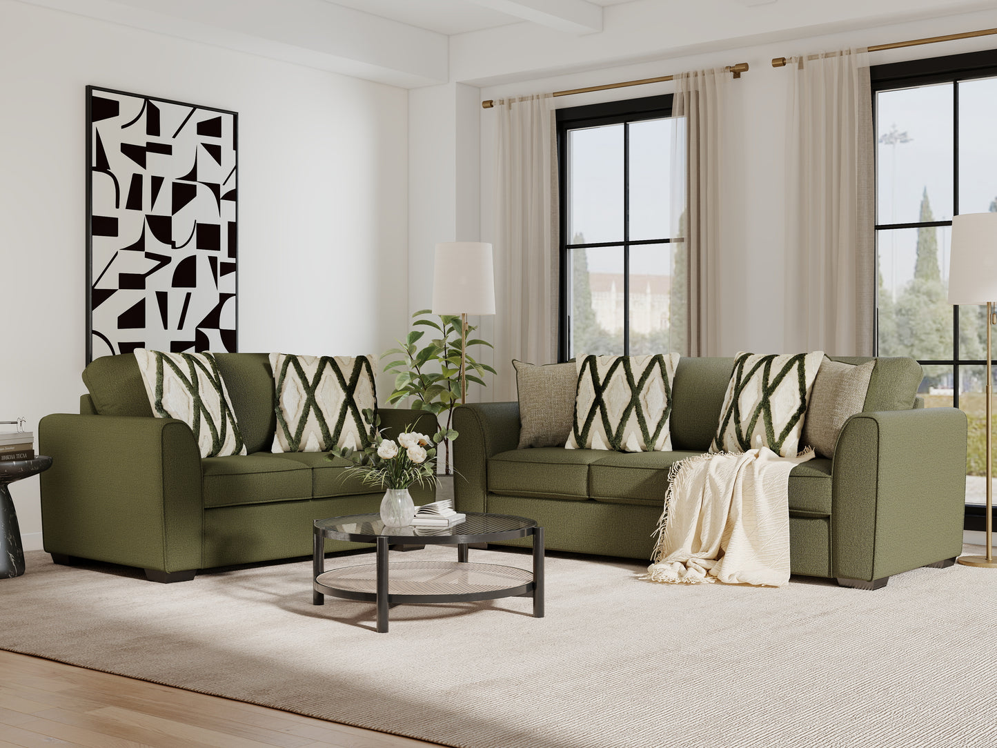 Roundhill Furniture Marvella Living Room Collection, Mosswood Chenille Upholstery