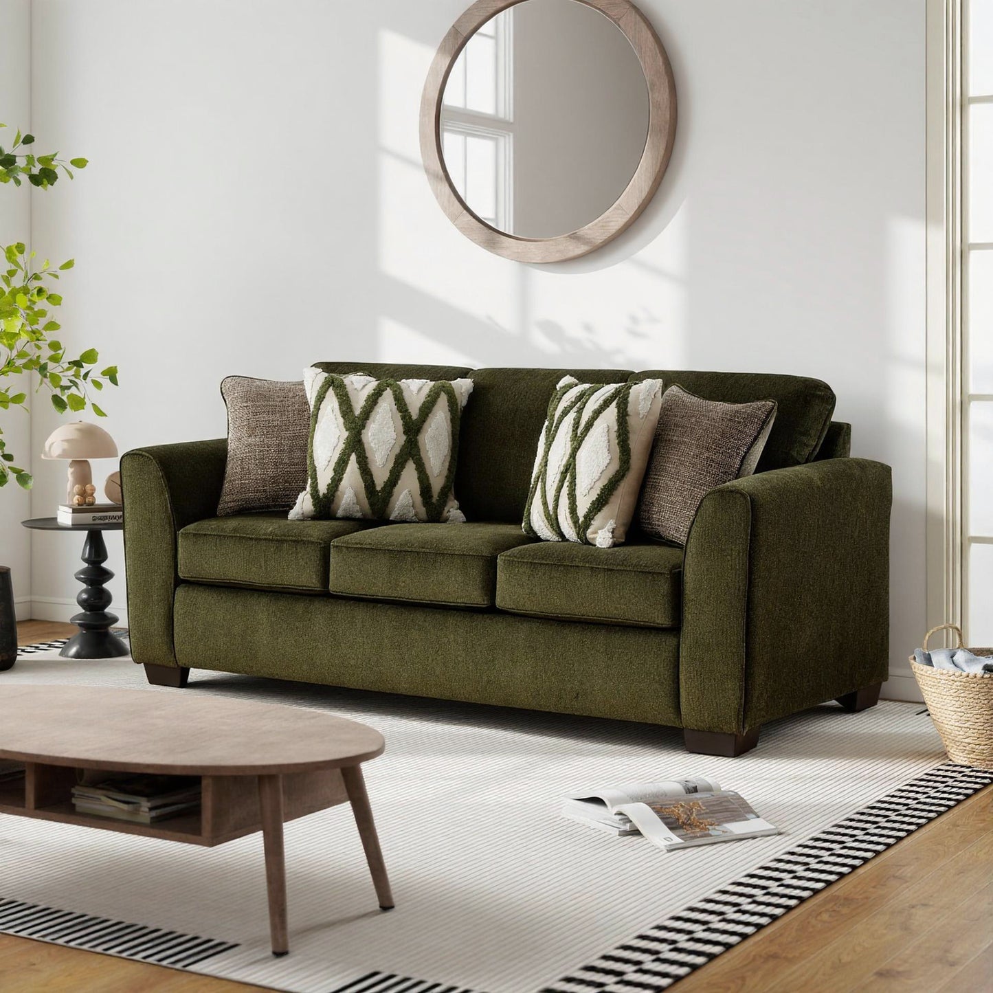 Roundhill Furniture Marvella Living Room Collection, Mosswood Chenille Upholstery