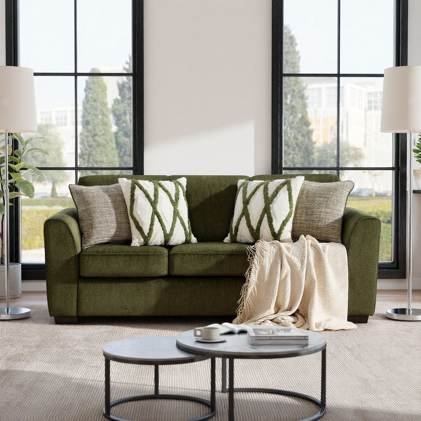 Roundhill Furniture Marvella Living Room Collection, Mosswood Chenille Upholstery