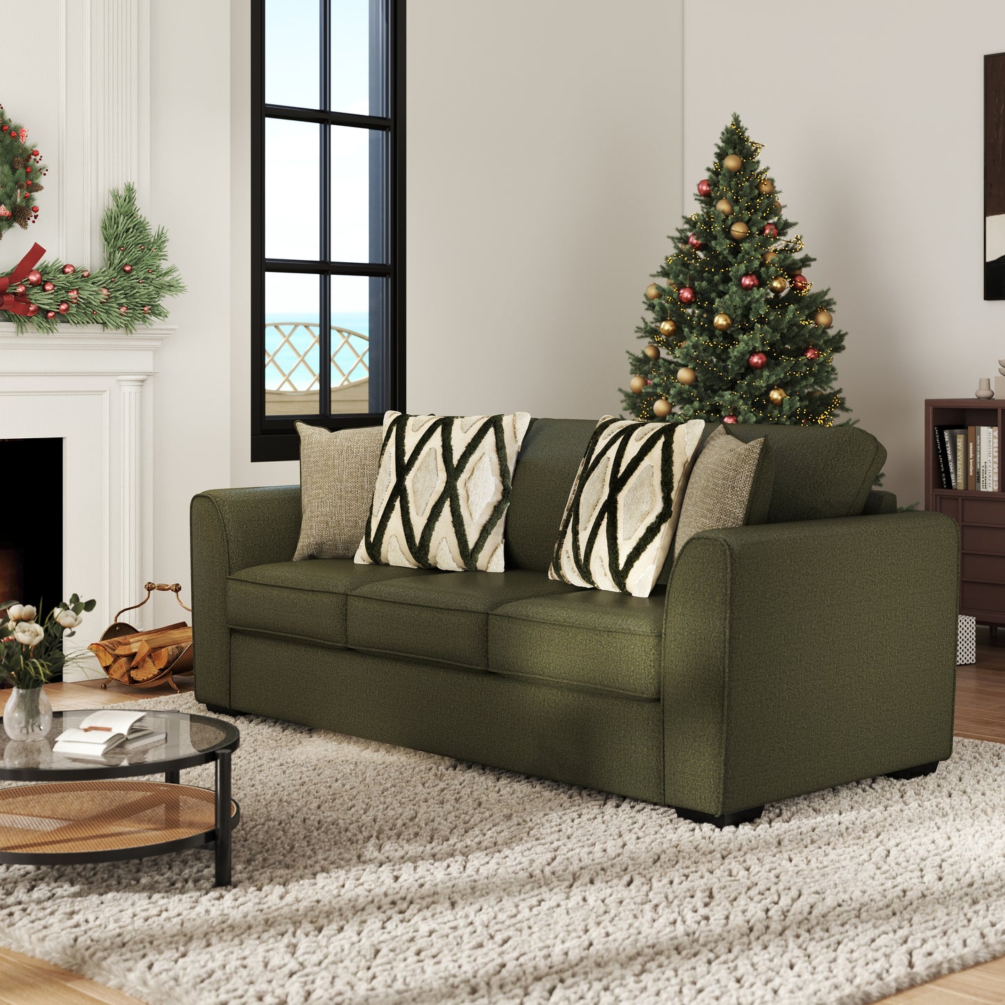 Roundhill Furniture Marvella Living Room Collection, Mosswood Chenille Upholstery