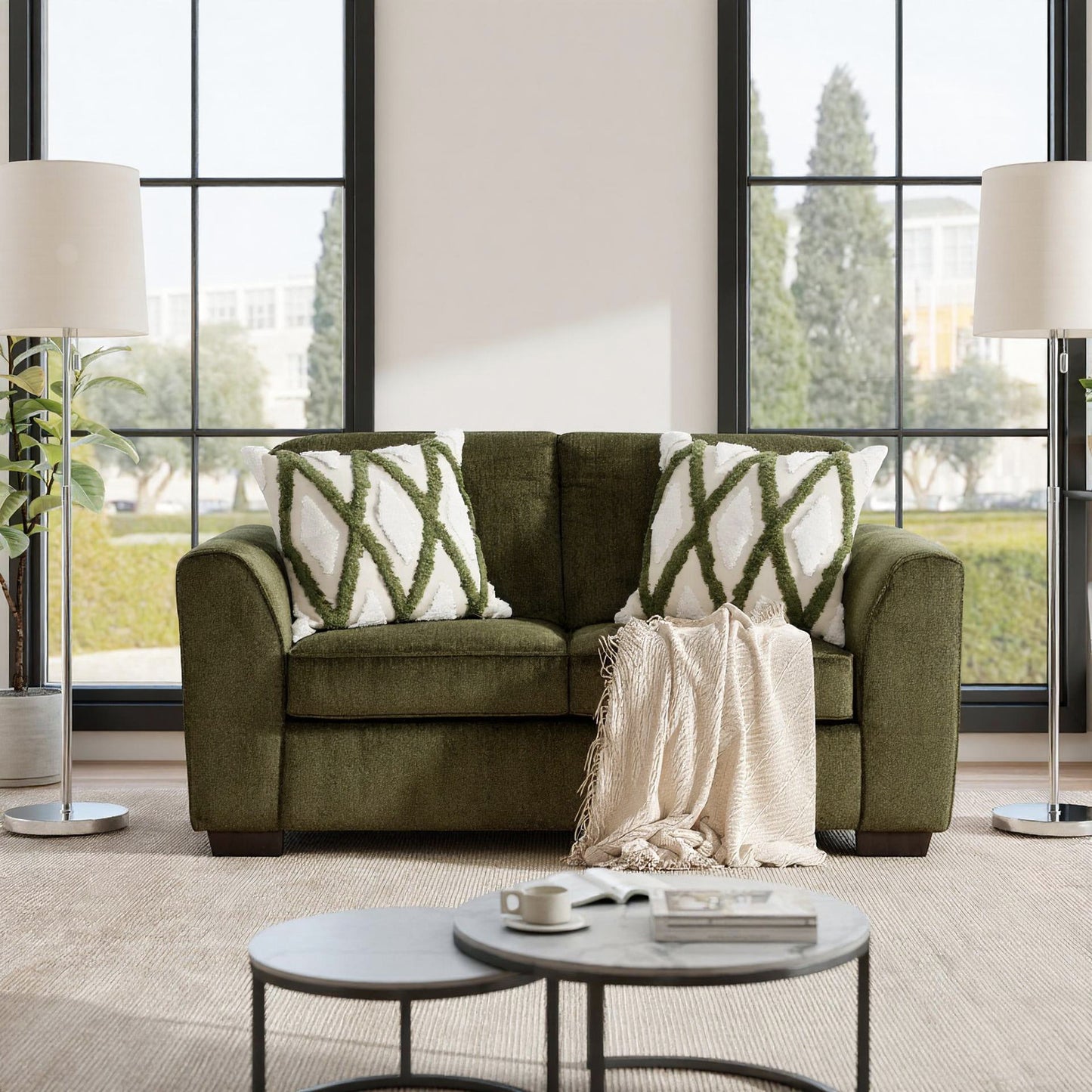 Roundhill Furniture Marvella Living Room Collection, Mosswood Chenille Upholstery