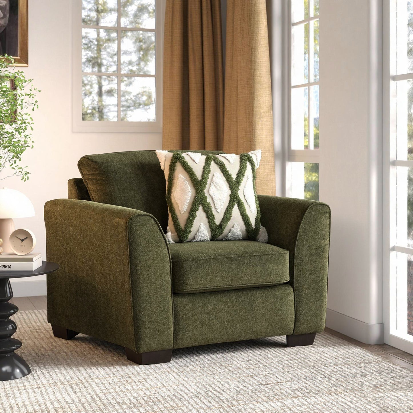 Roundhill Furniture Marvella Living Room Collection, Mosswood Chenille Upholstery