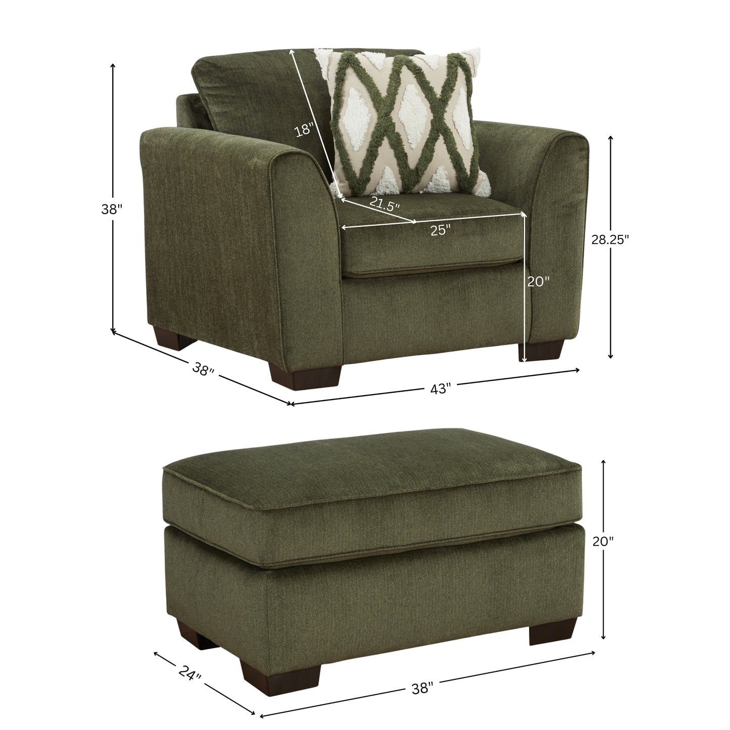 Roundhill Furniture Marvella Living Room Collection, Mosswood Chenille Upholstery