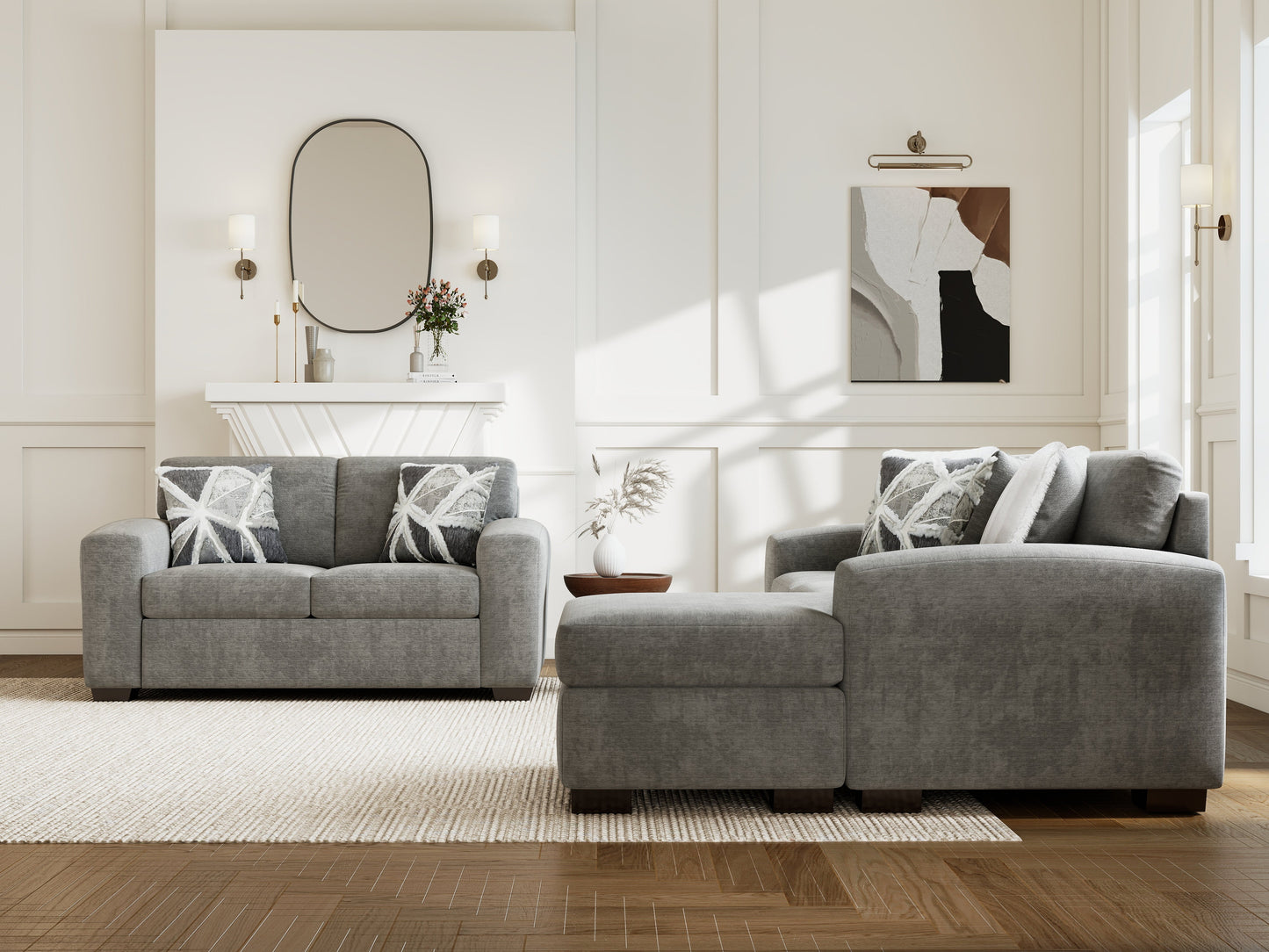 Roundhill Furniture Arden Living Room Collection with Convertible Sofa Chaise and Loveseat, Posh Gray