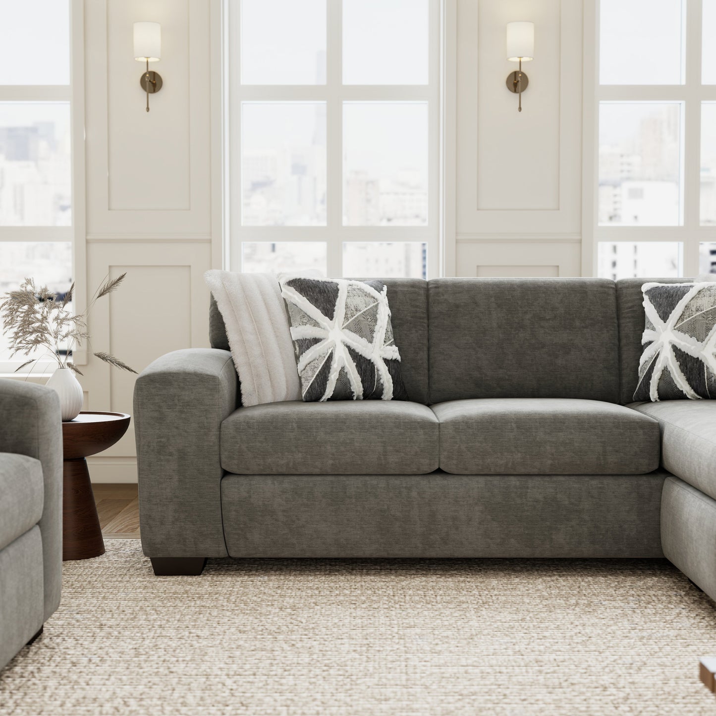 Roundhill Furniture Arden Living Room Collection with Convertible Sofa Chaise and Loveseat, Posh Gray