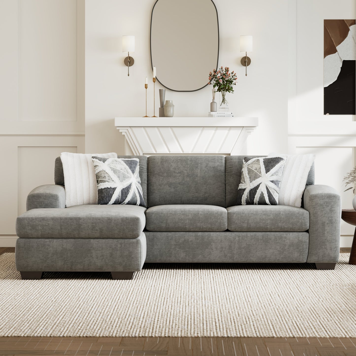 Roundhill Furniture Arden Living Room L-Shaped Convertible Sofa Chaise, Posh Gray