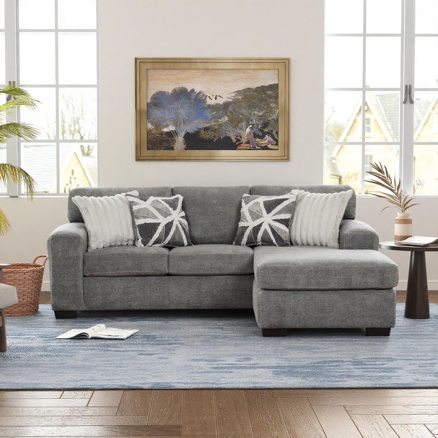 Roundhill Furniture Arden Living Room L-Shaped Convertible Sofa Chaise, Posh Gray