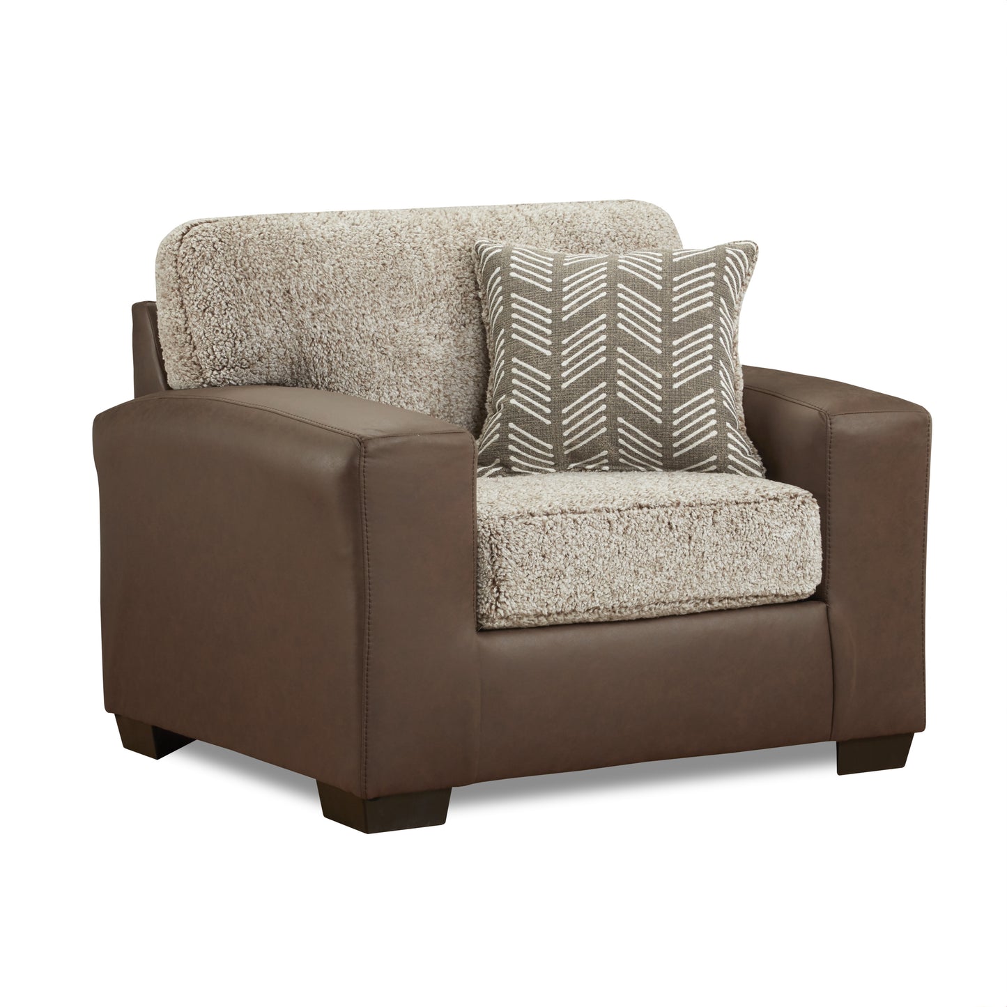 Roundhill Furniture Marvella Living Room Chair with Chocolate Faux Leather Upholstery and Curly Shearling Cushions