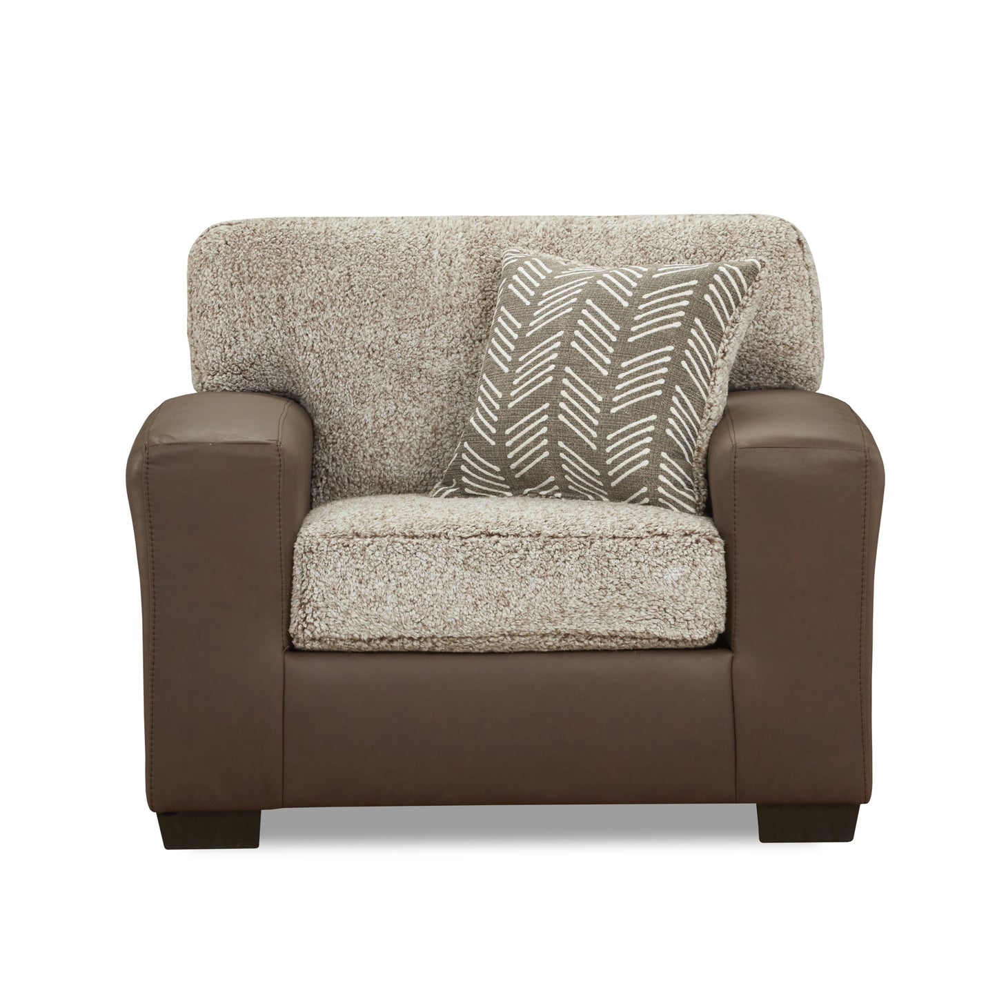 Roundhill Furniture Marvella Living Room Chair with Chocolate Faux Leather Upholstery and Curly Shearling Cushions