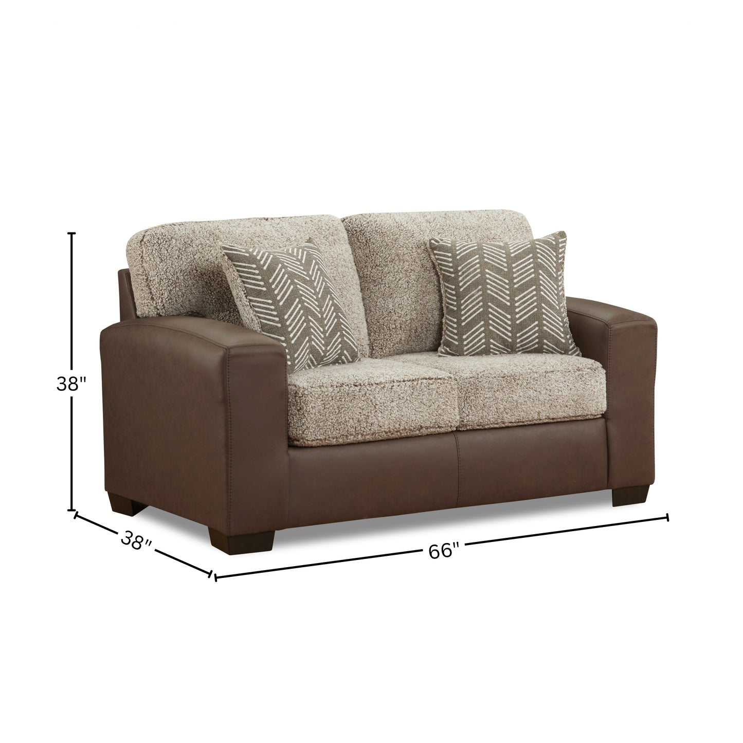 Roundhill Furniture Marvella Living Room Loveseat with Chocolate Faux Leather Upholstery and Curly Shearling Cushions